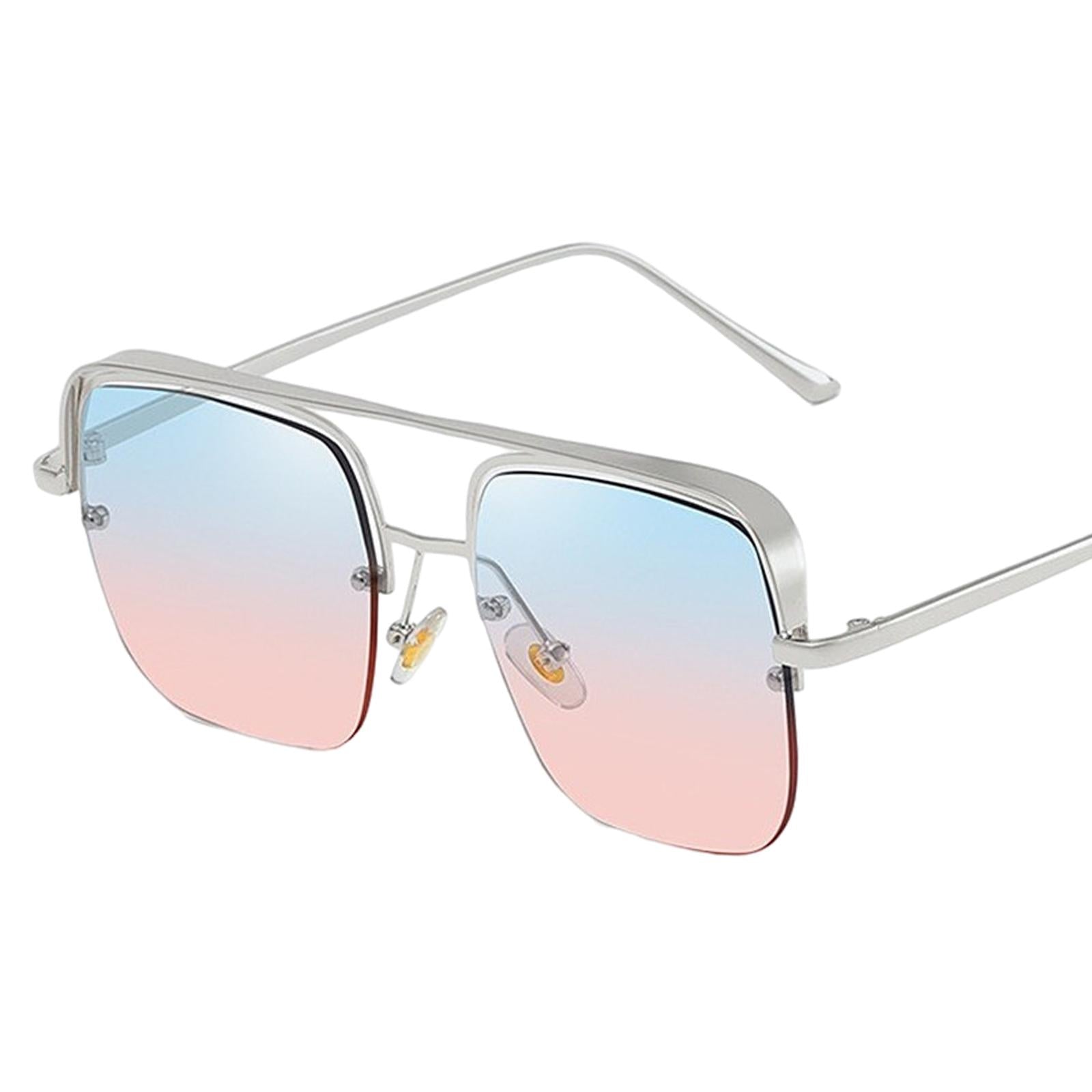 Womens Square Sunglasses Oversized Metal Frame UV Protection Chic Eyewear Silver Blue Pink