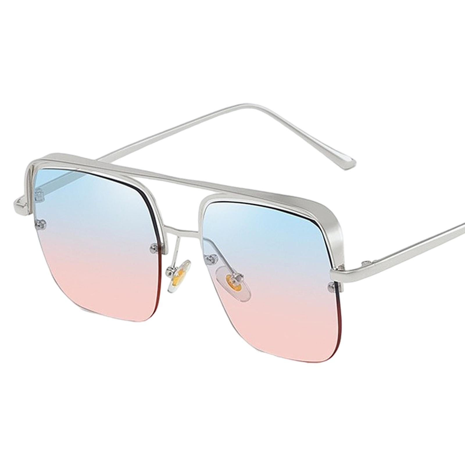 Womens Square Sunglasses Oversized Metal Frame UV Protection Chic Eyewear Silver Blue Pink