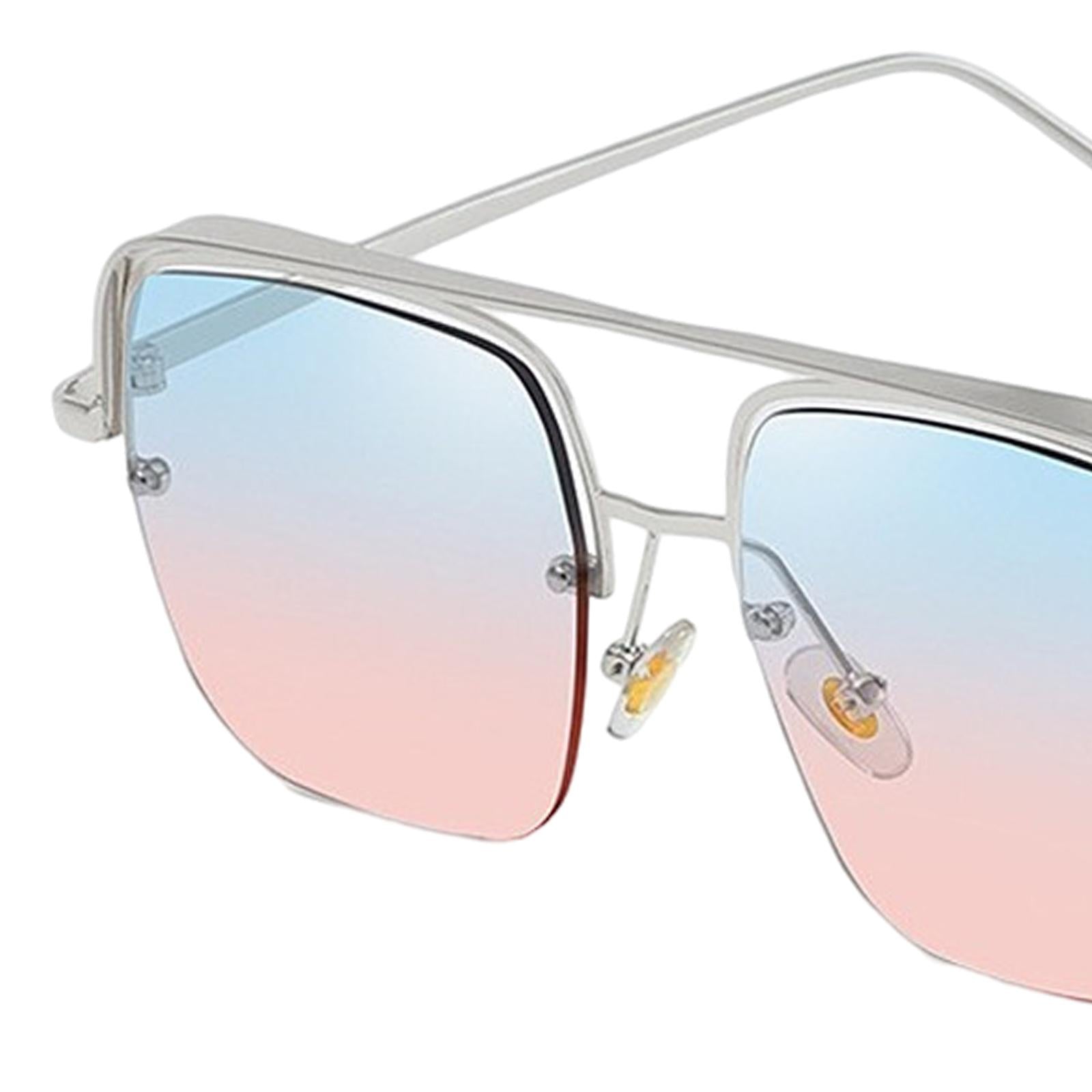 Womens Square Sunglasses Oversized Metal Frame UV Protection Chic Eyewear Silver Blue Pink