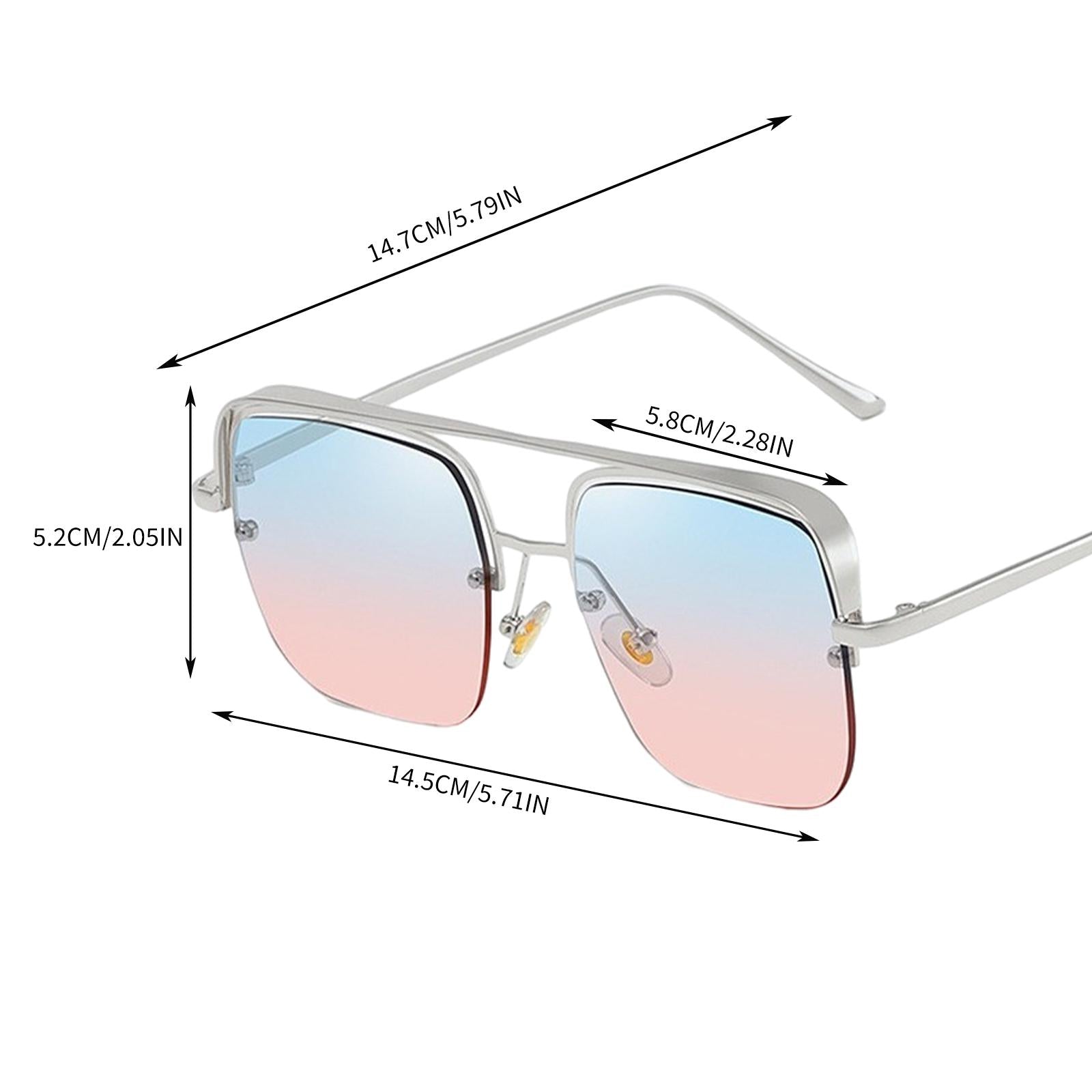 Womens Square Sunglasses Oversized Metal Frame UV Protection Chic Eyewear Silver Blue Pink