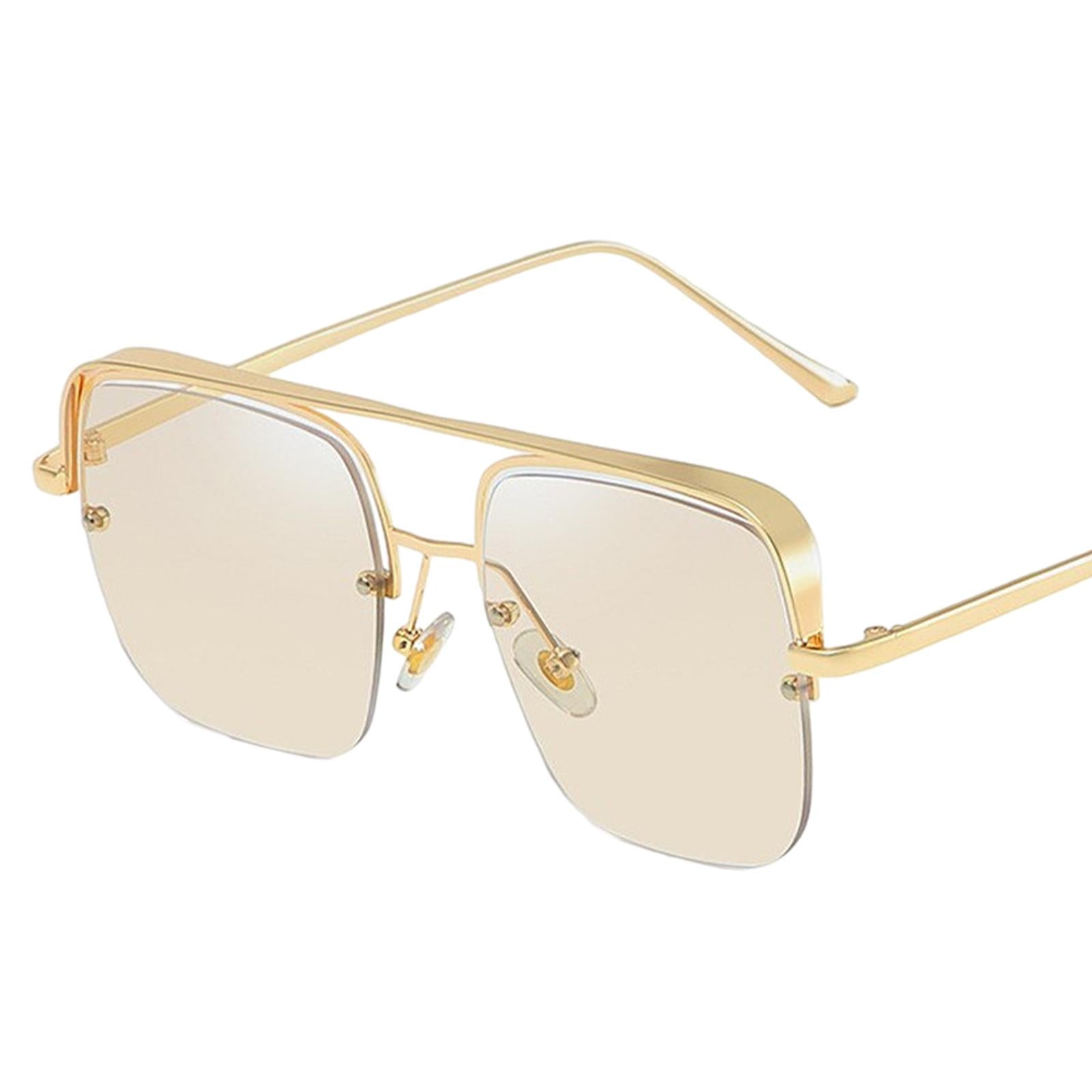 Womens Square Sunglasses Oversized Metal Frame UV Protection Chic Eyewear Gold Brown