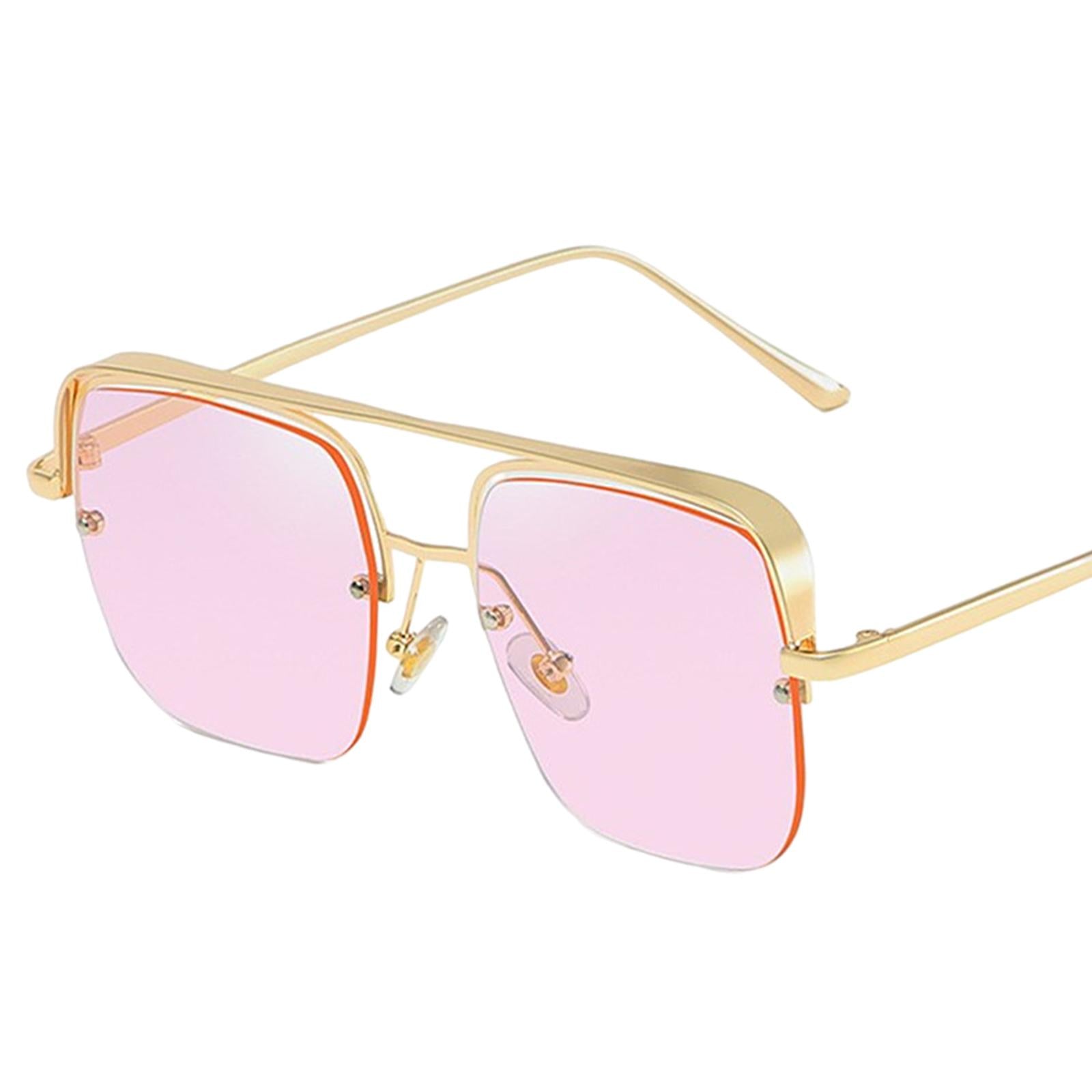 Womens Square Sunglasses Oversized Metal Frame UV Protection Chic Eyewear Gold Pink