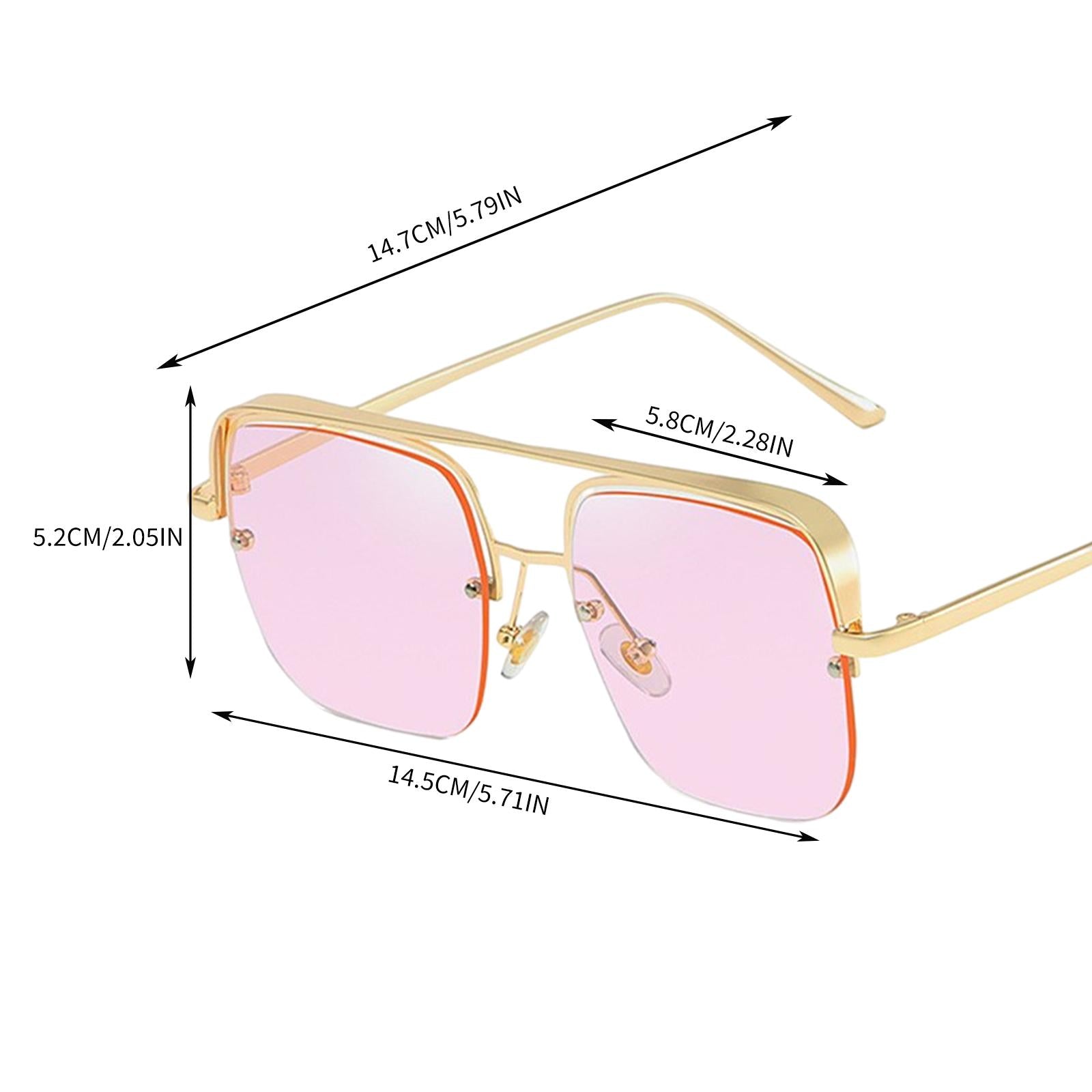 Womens Square Sunglasses Oversized Metal Frame UV Protection Chic Eyewear Gold Pink