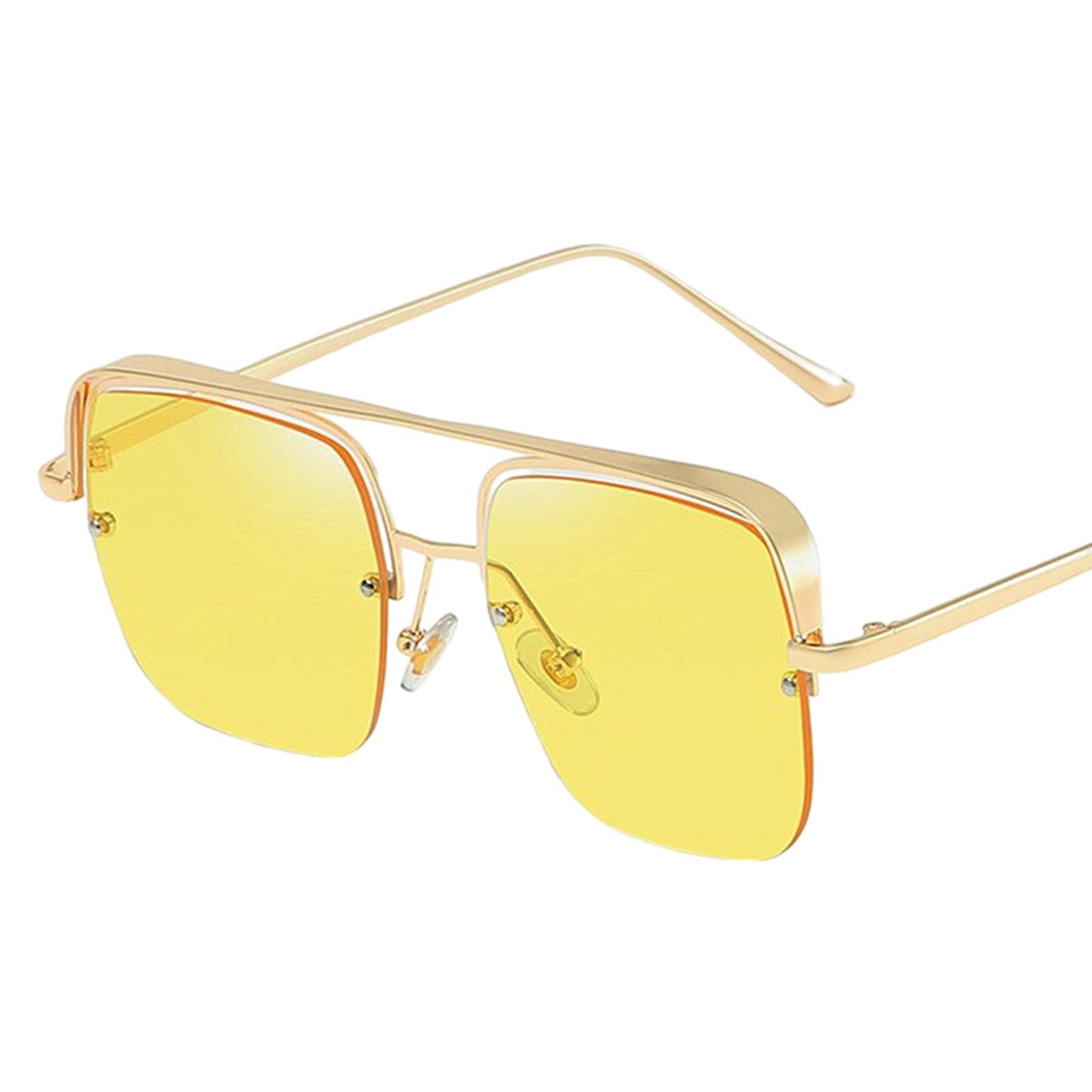 Womens Square Sunglasses Oversized Metal Frame UV Protection Chic Eyewear Gold Yellow