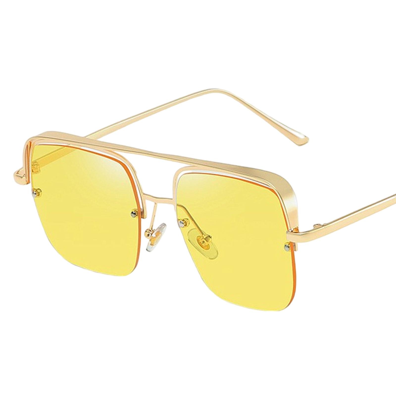 Womens Square Sunglasses Oversized Metal Frame UV Protection Chic Eyewear Gold Yellow