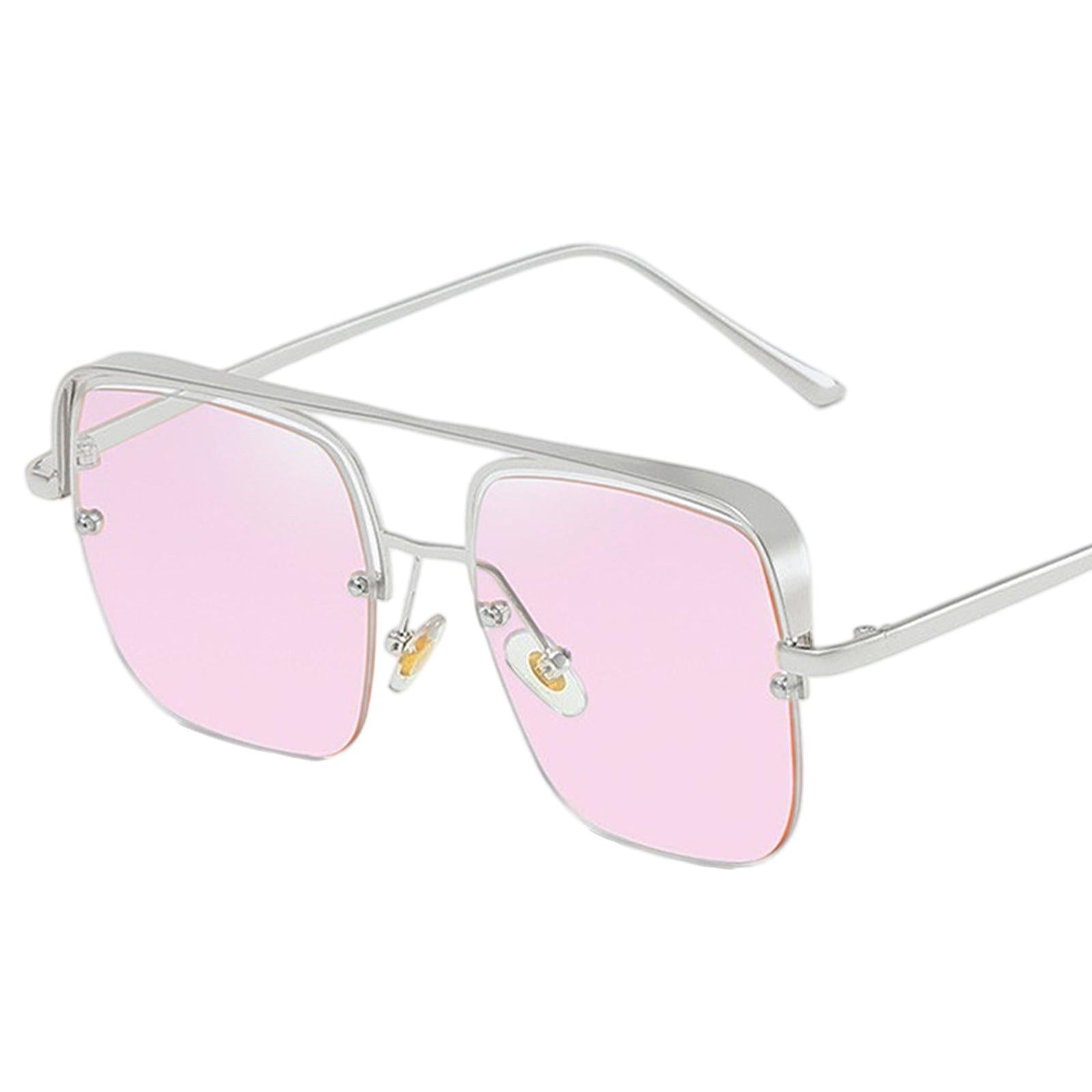 Womens Square Sunglasses Oversized Metal Frame UV Protection Chic Eyewear Silver Pink