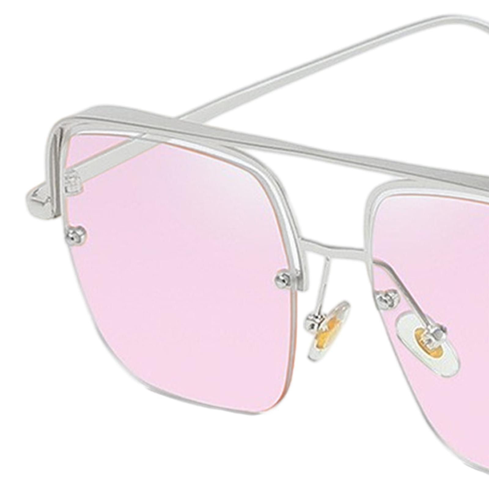Womens Square Sunglasses Oversized Metal Frame UV Protection Chic Eyewear Silver Pink