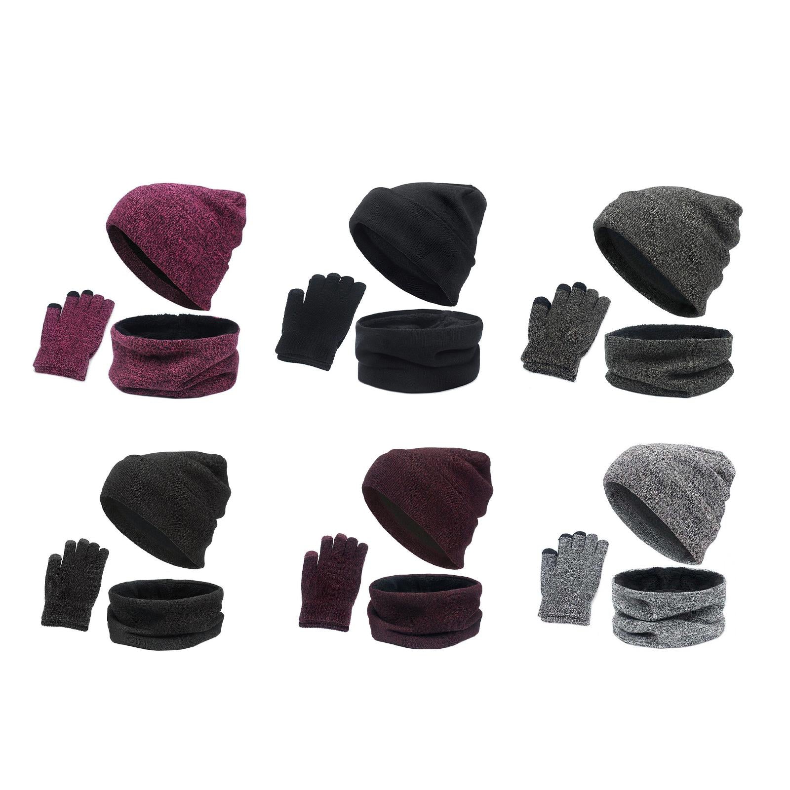 3pcs/Set Winter Hat Scarf and Glove Set for Women Men Outdoor Wine Red