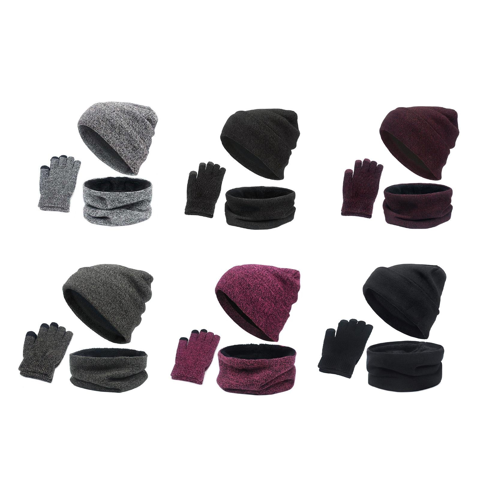 3pcs/Set Winter Hat Scarf and Glove Set for Women Men Outdoor Wine Red