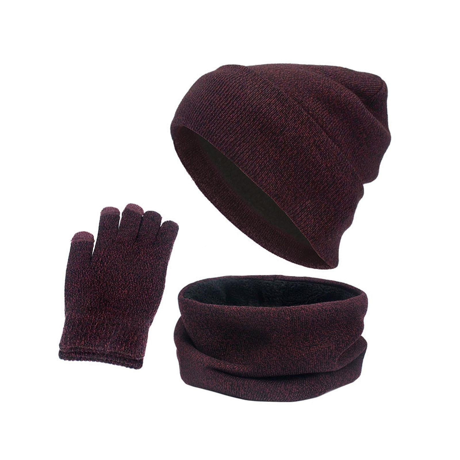 3pcs/Set Winter Hat Scarf and Glove Set for Women Men Outdoor Wine Red