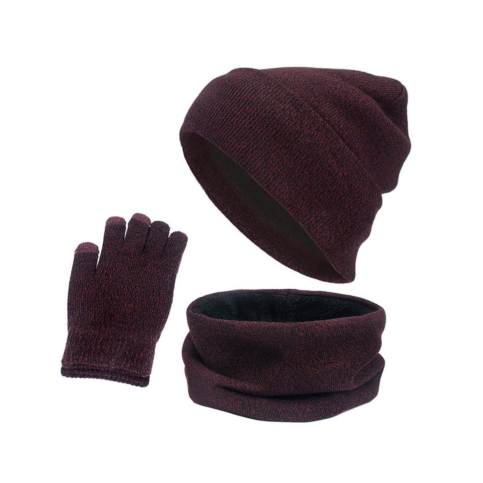 3pcs/Set Winter Hat Scarf and Glove Set for Women Men Outdoor Wine Red