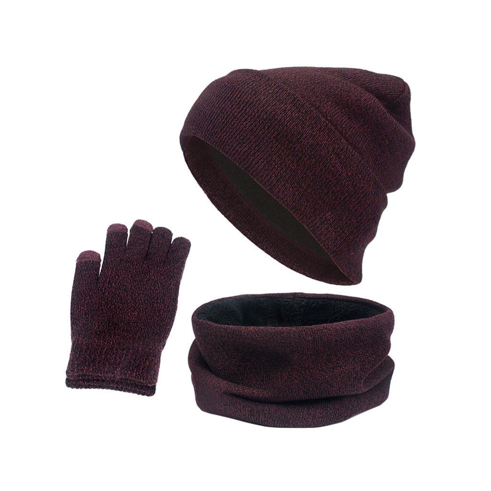 3pcs/Set Winter Hat Scarf and Glove Set for Women Men Outdoor Wine Red