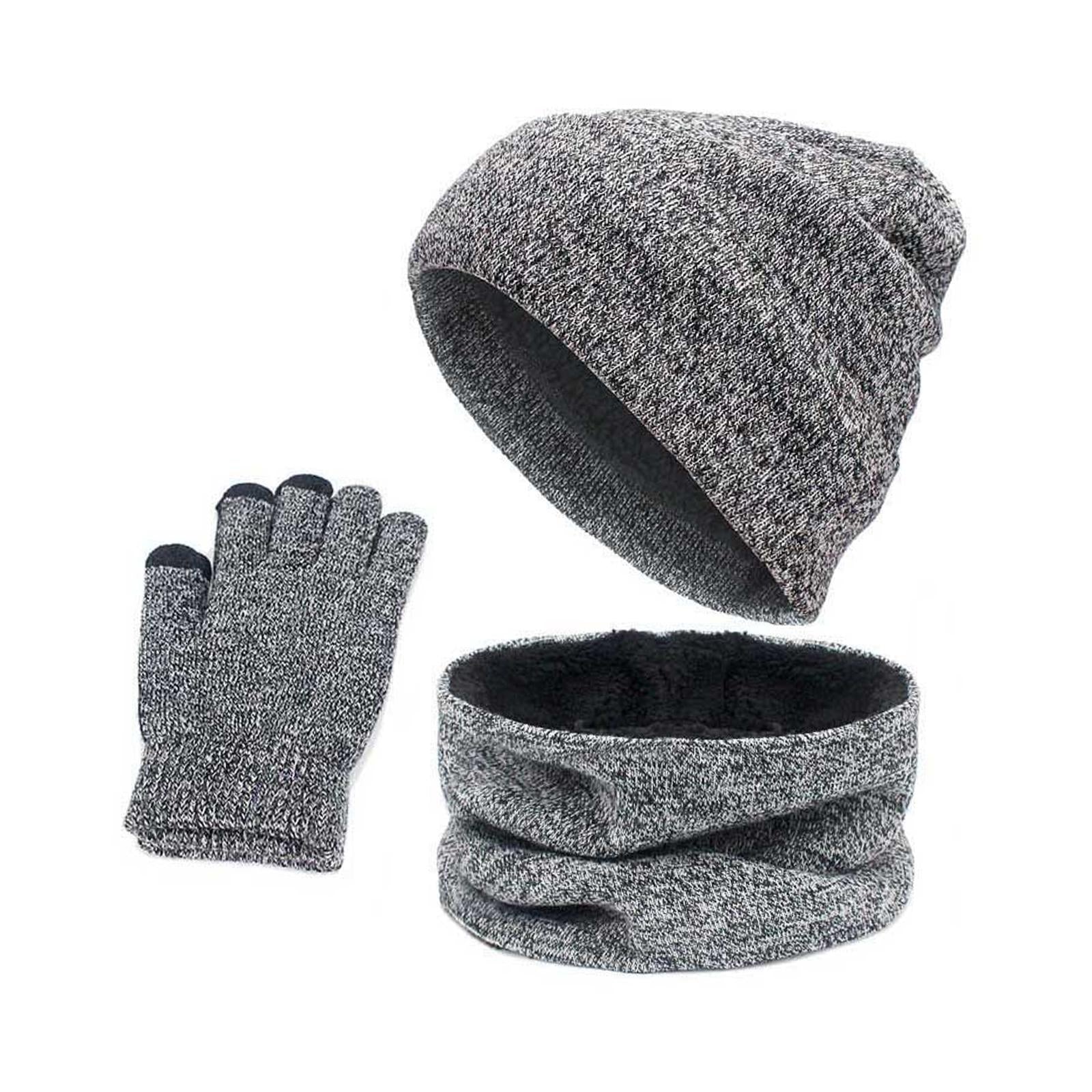 3pcs/Set Winter Hat Scarf and Glove Set for Women Men Outdoor Light Gray