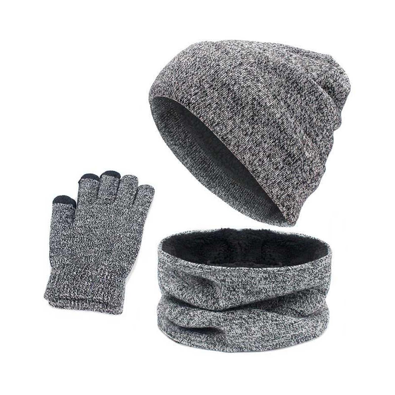 3pcs/Set Winter Hat Scarf and Glove Set for Women Men Outdoor Light Gray