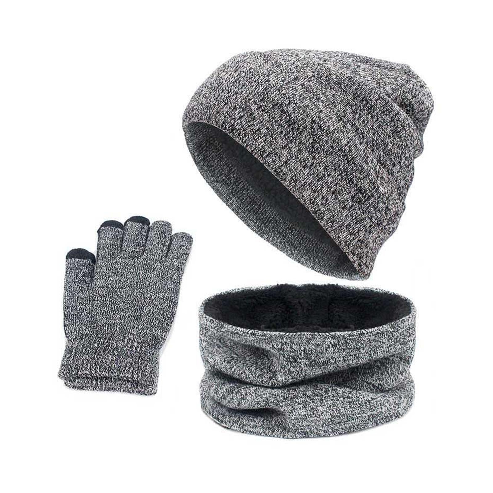 3pcs/Set Winter Hat Scarf and Glove Set for Women Men Outdoor Light Gray