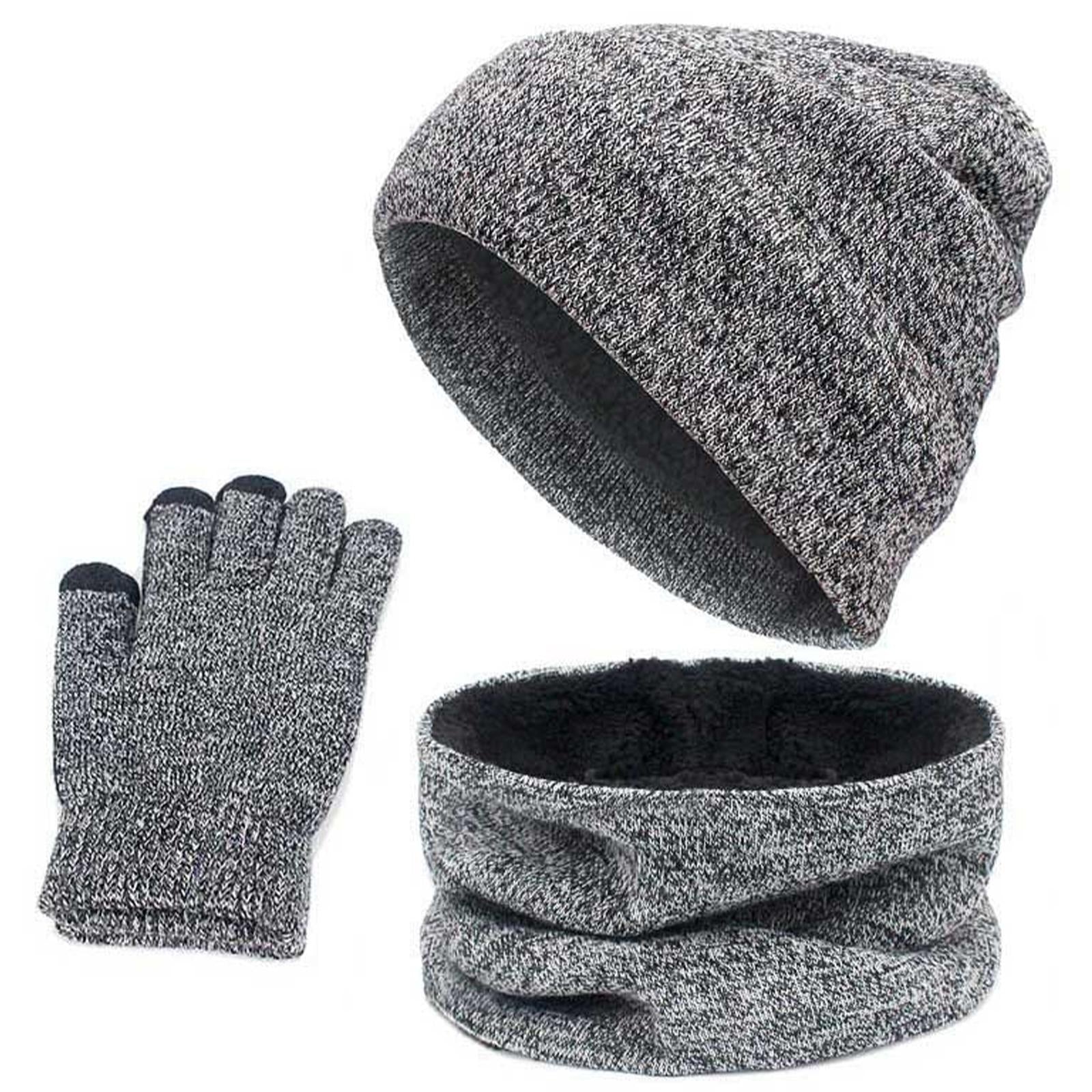 3pcs/Set Winter Hat Scarf and Glove Set for Women Men Outdoor Light Gray