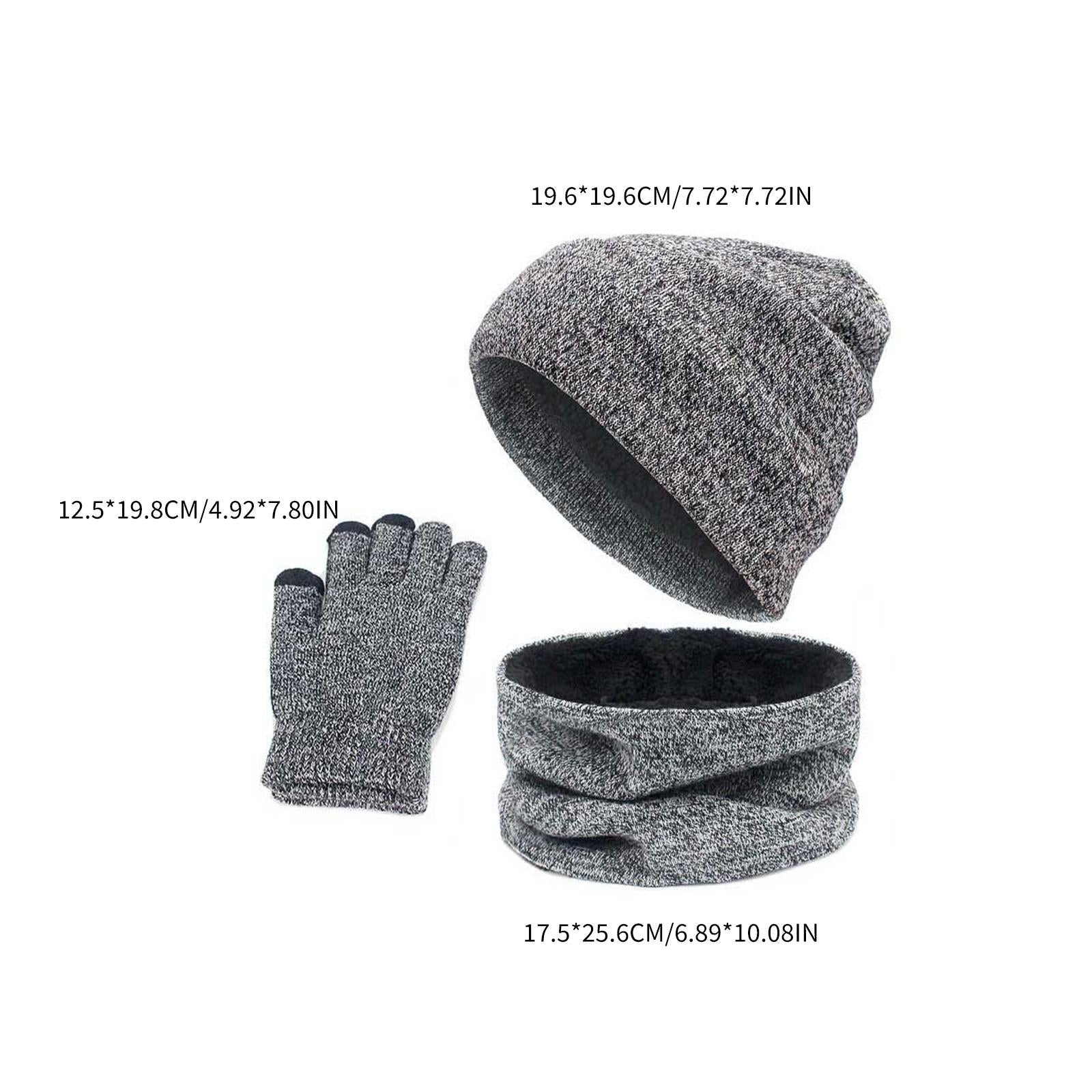 3pcs/Set Winter Hat Scarf and Glove Set for Women Men Outdoor Light Gray