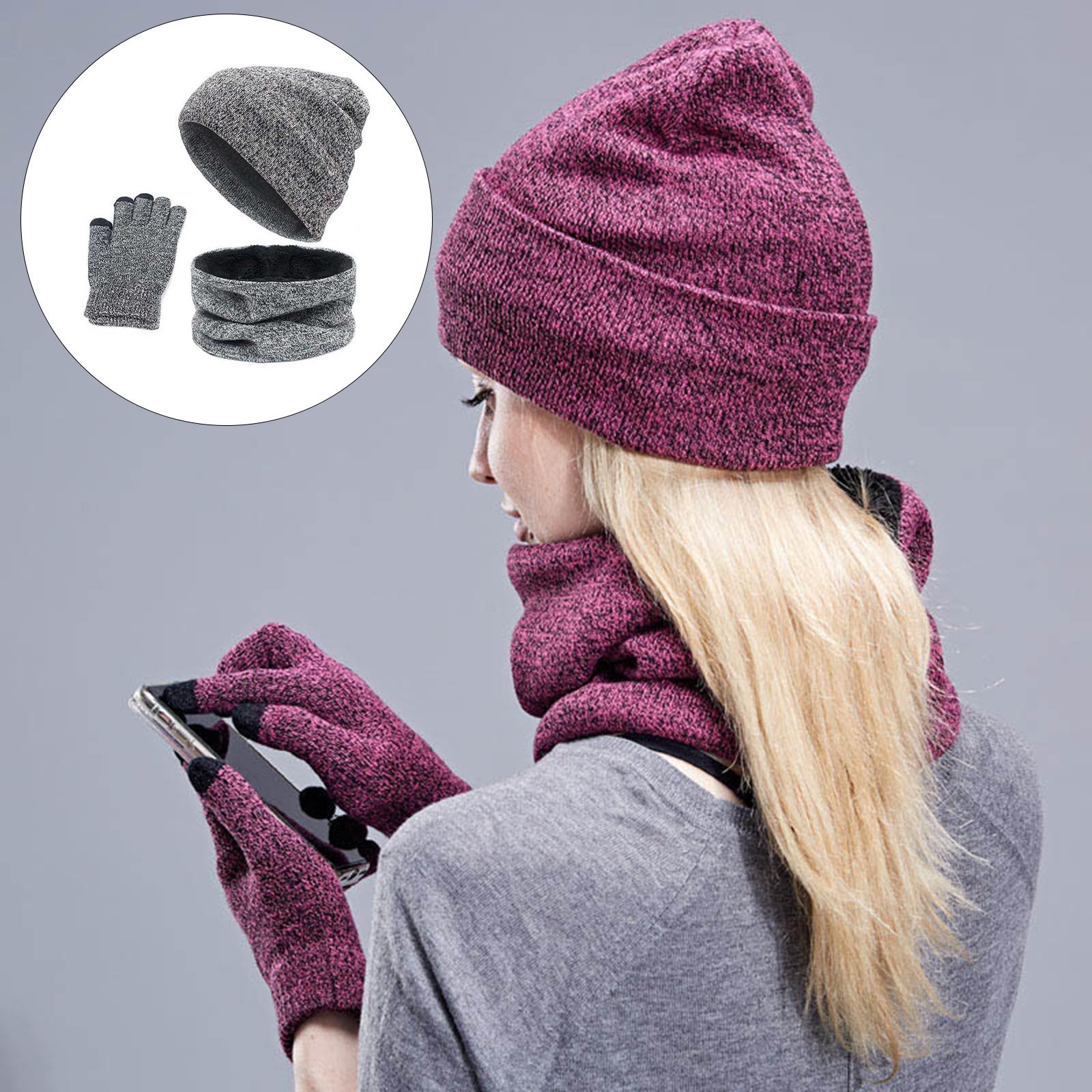 3pcs/Set Winter Hat Scarf and Glove Set for Women Men Outdoor Light Gray