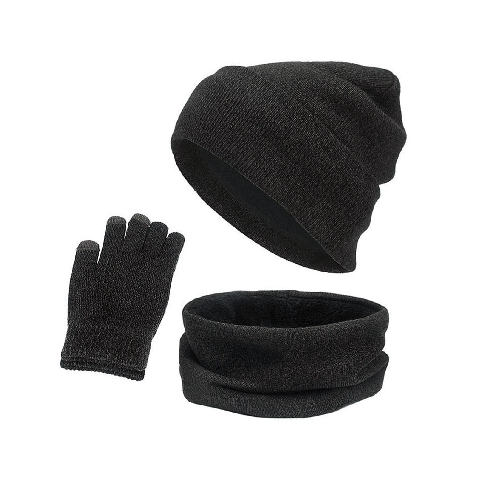 3pcs/Set Winter Hat Scarf and Glove Set for Women Men Outdoor Gray Black