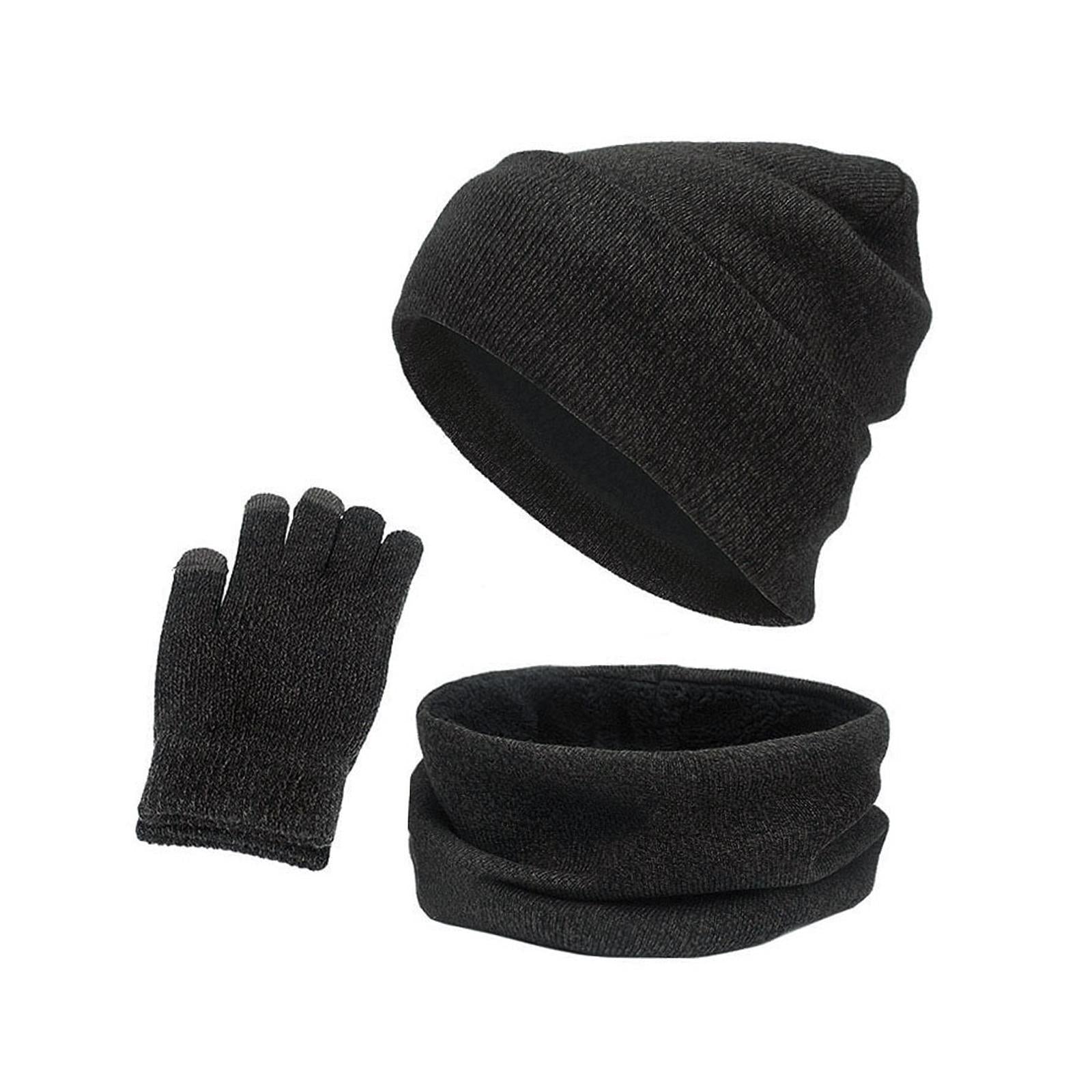 3pcs/Set Winter Hat Scarf and Glove Set for Women Men Outdoor Gray Black