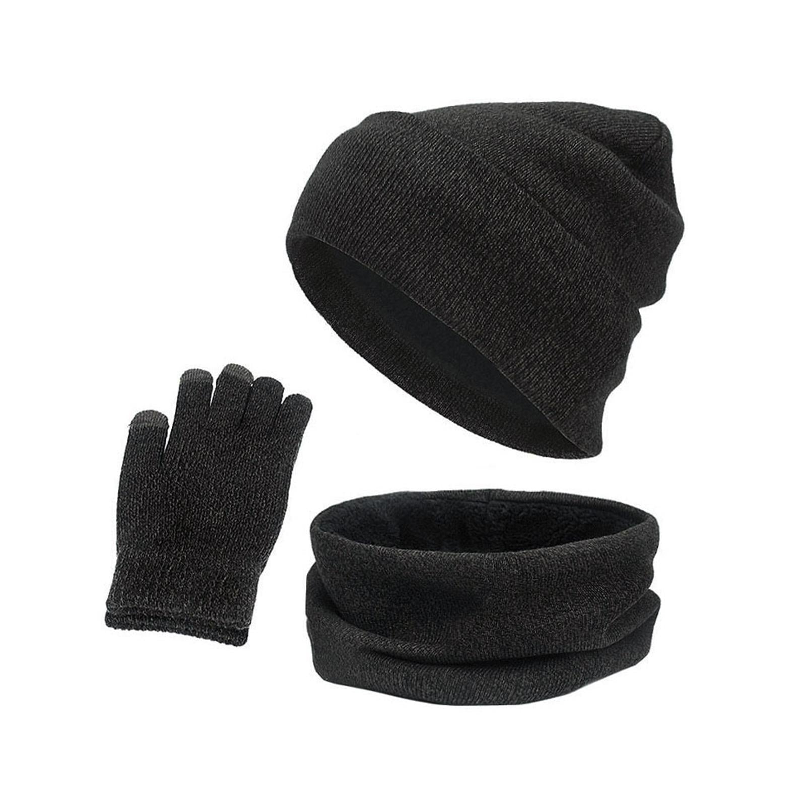 3pcs/Set Winter Hat Scarf and Glove Set for Women Men Outdoor Gray Black