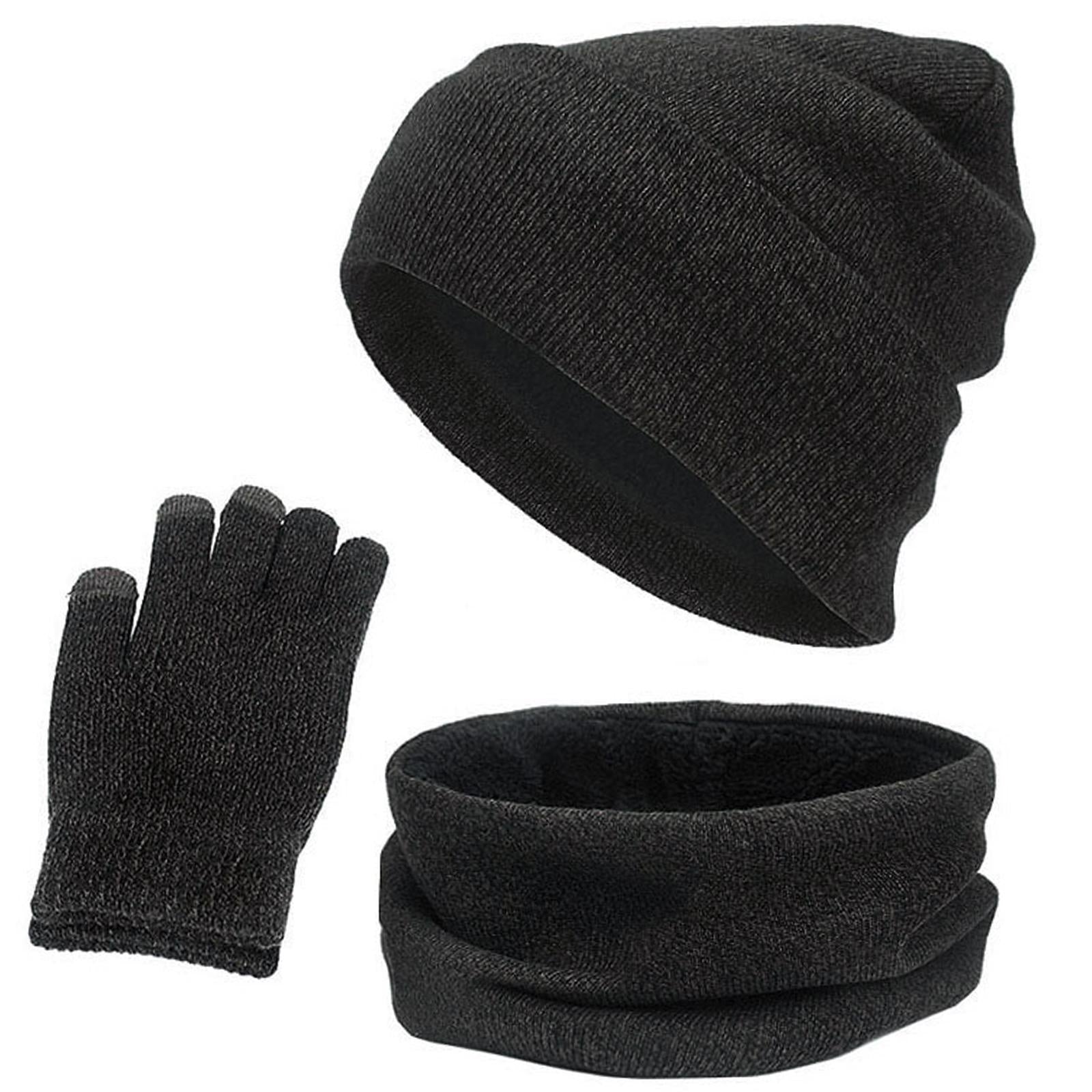 3pcs/Set Winter Hat Scarf and Glove Set for Women Men Outdoor Gray Black