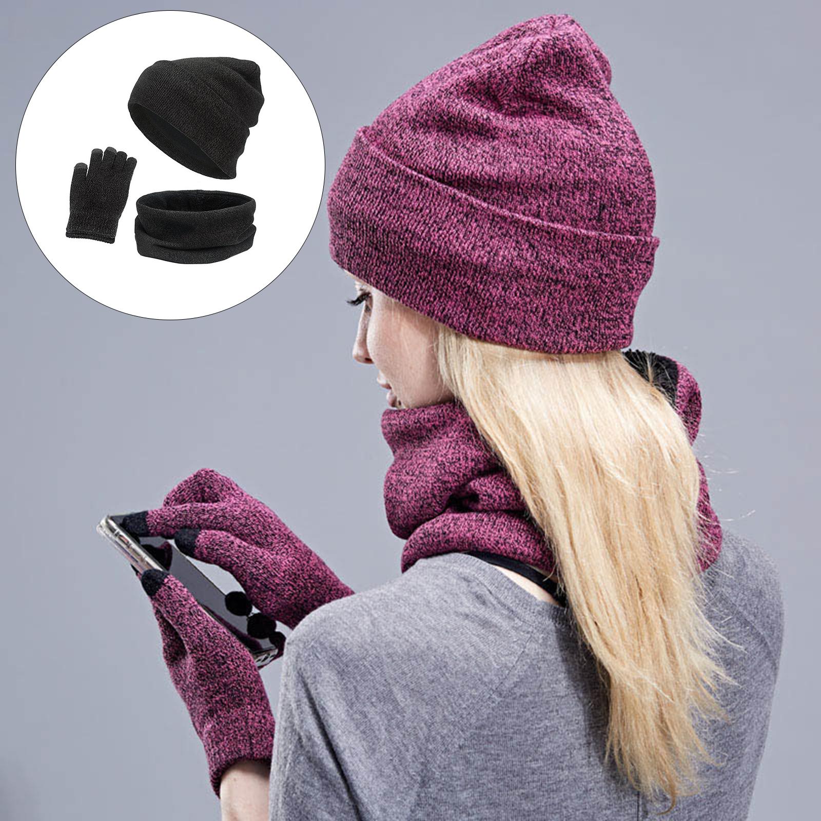 3pcs/Set Winter Hat Scarf and Glove Set for Women Men Outdoor Gray Black