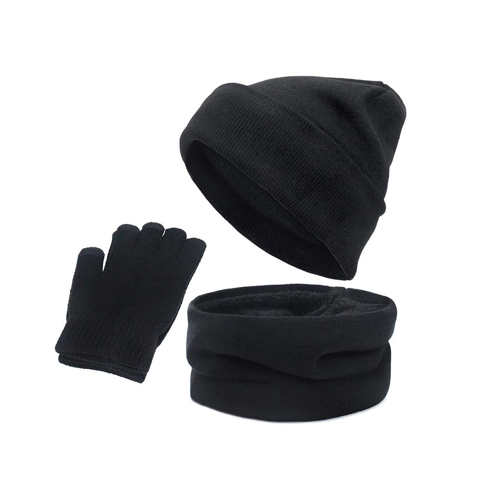 3pcs/Set Winter Hat Scarf and Glove Set for Women Men Outdoor Black