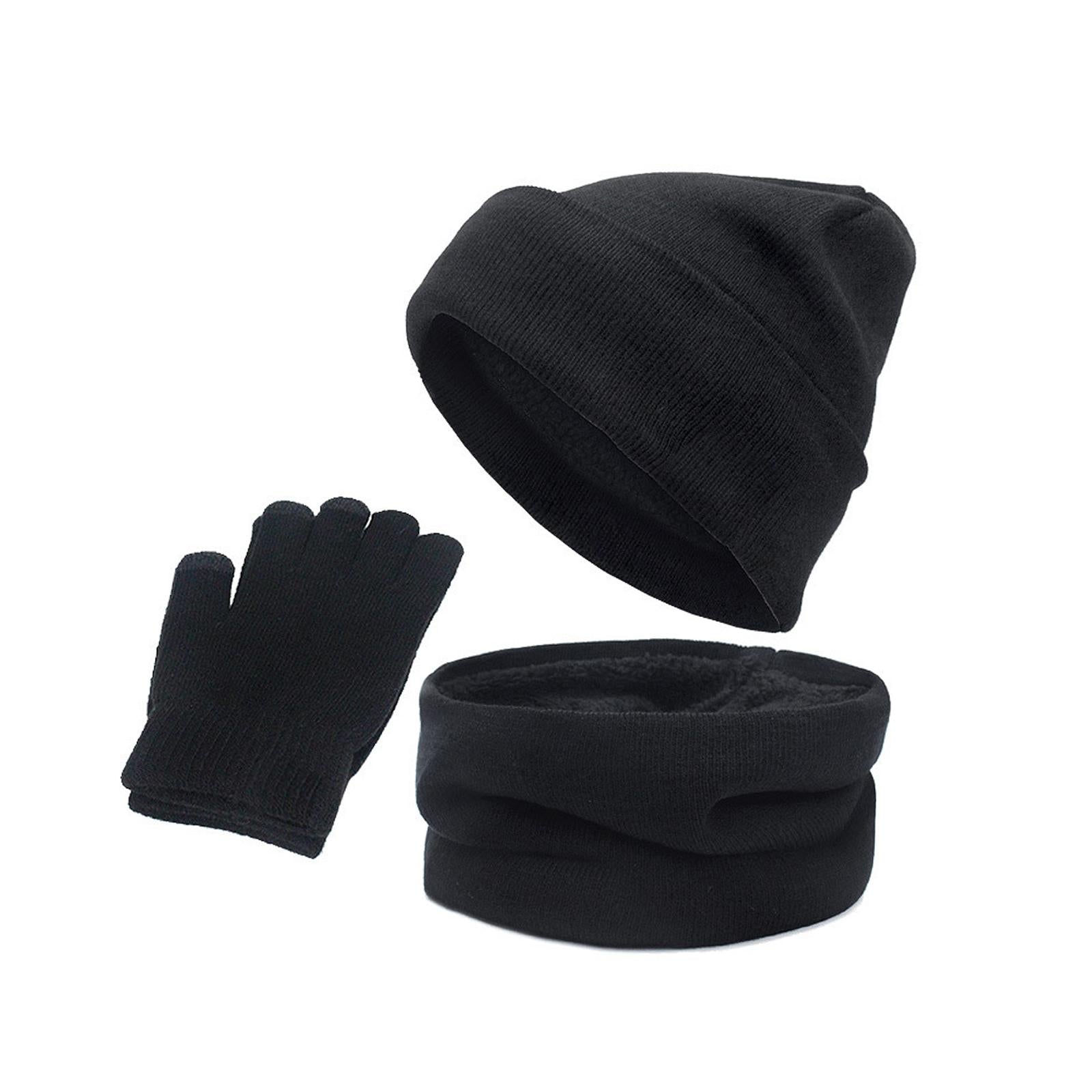 3pcs/Set Winter Hat Scarf and Glove Set for Women Men Outdoor Black