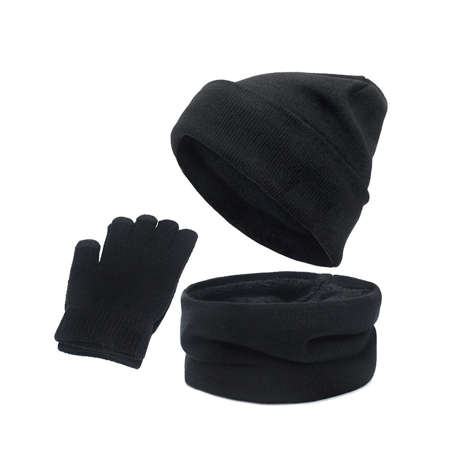 3pcs/Set Winter Hat Scarf and Glove Set for Women Men Outdoor Black