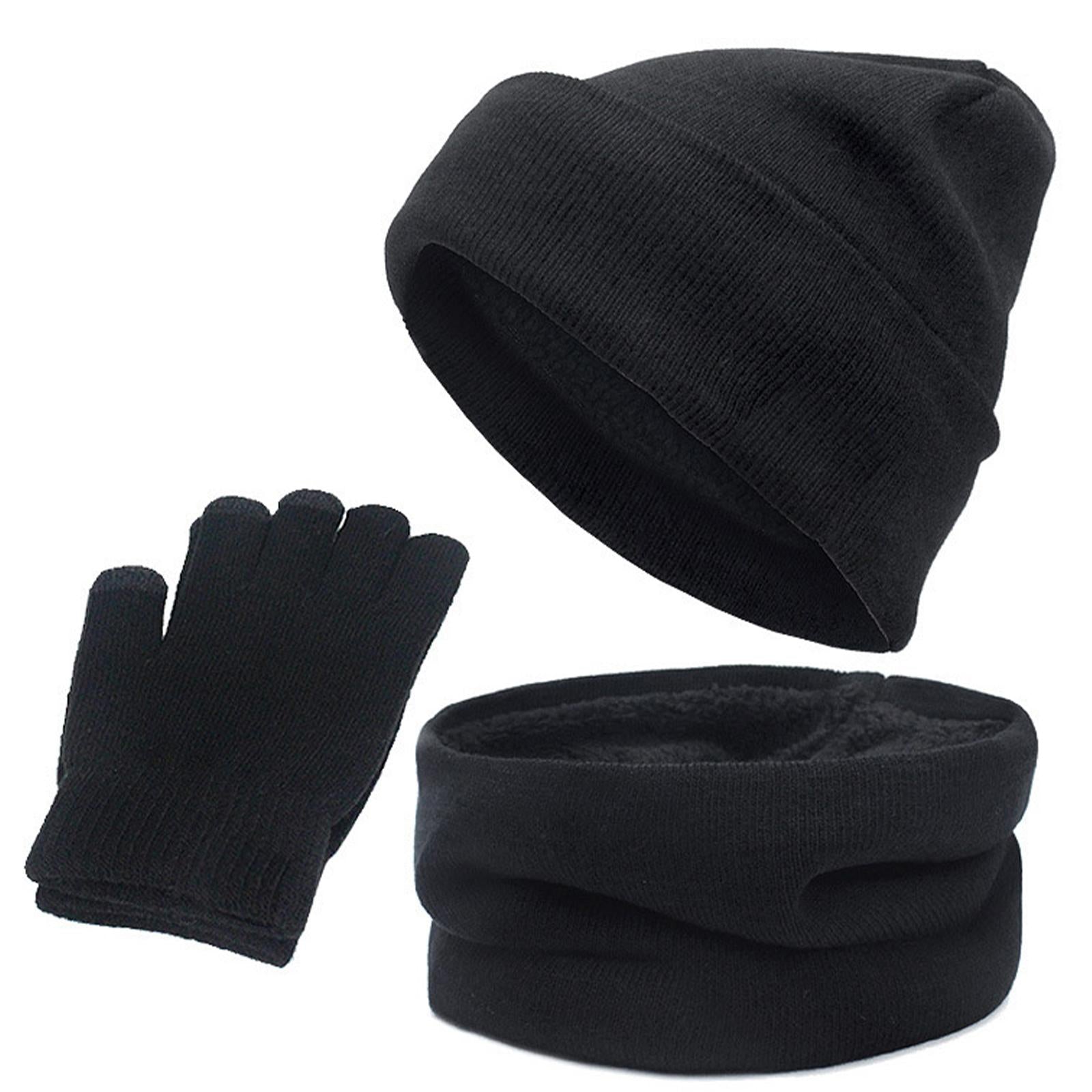 3pcs/Set Winter Hat Scarf and Glove Set for Women Men Outdoor Black