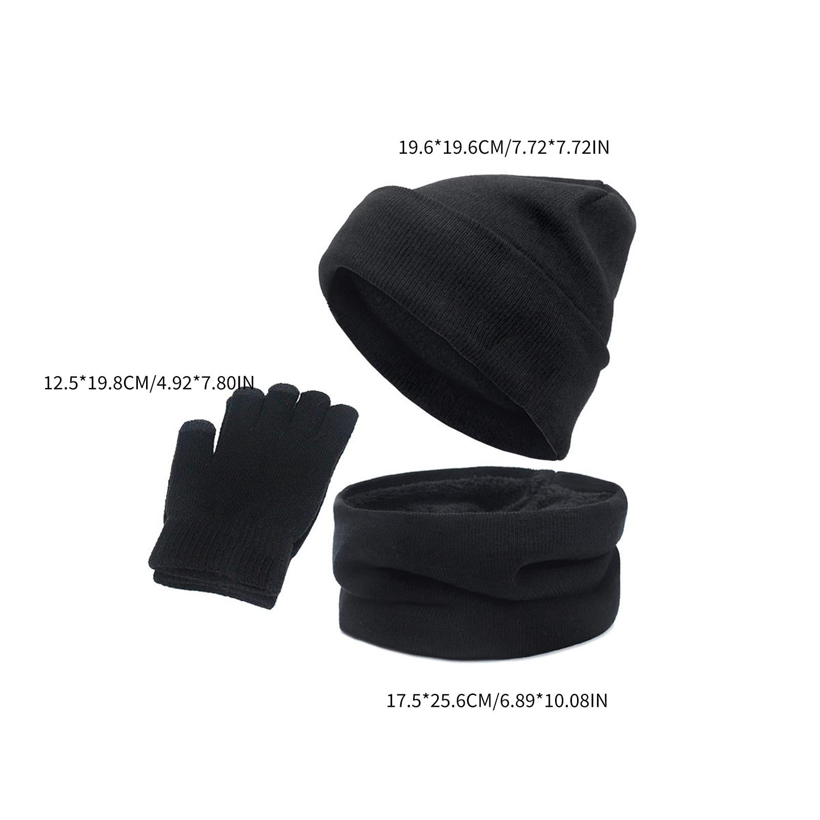 3pcs/Set Winter Hat Scarf and Glove Set for Women Men Outdoor Black