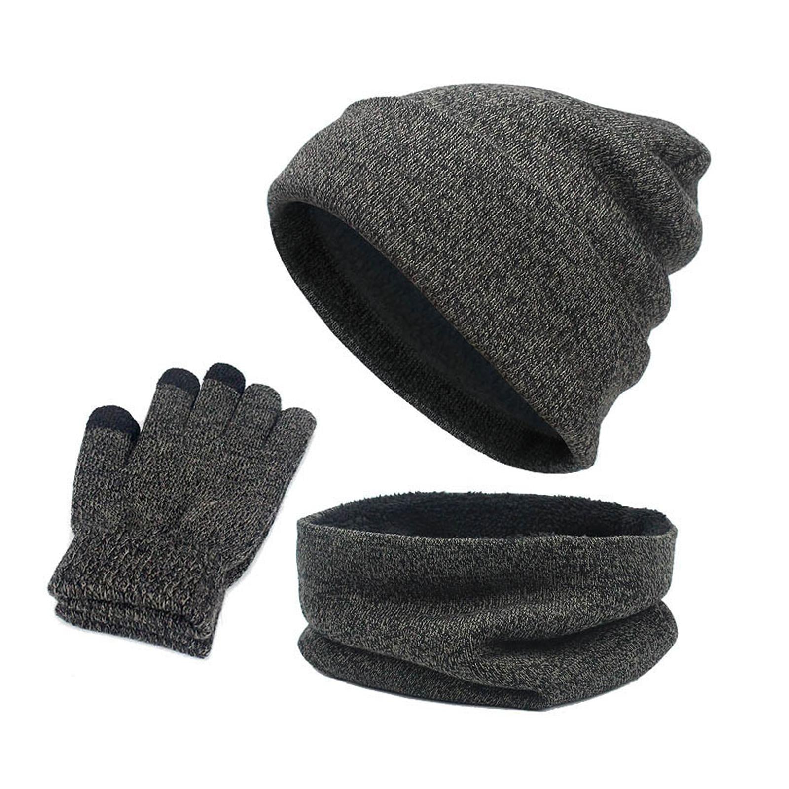 3pcs/Set Winter Hat Scarf and Glove Set for Women Men Outdoor Dark Gray