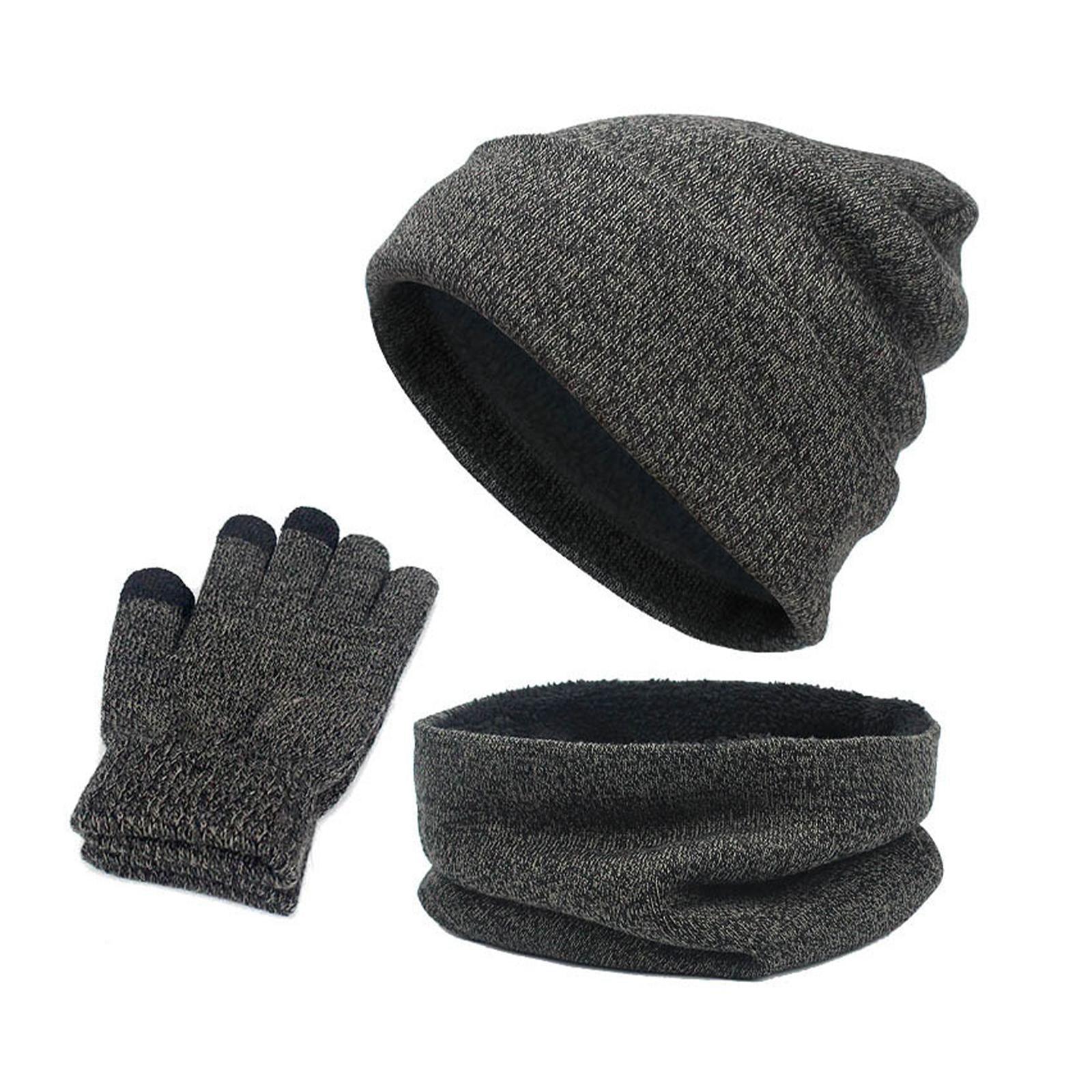 3pcs/Set Winter Hat Scarf and Glove Set for Women Men Outdoor Dark Gray