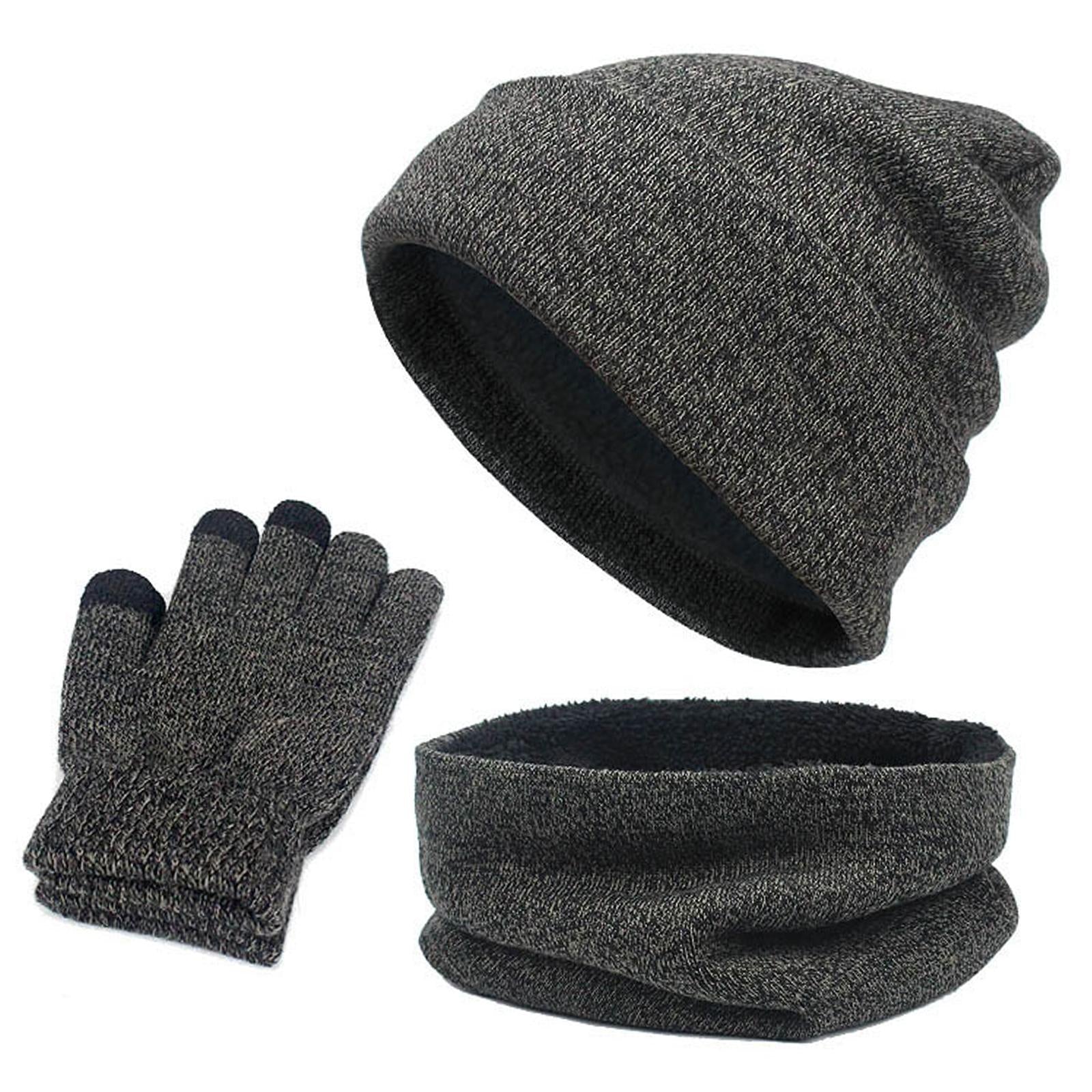 3pcs/Set Winter Hat Scarf and Glove Set for Women Men Outdoor Dark Gray