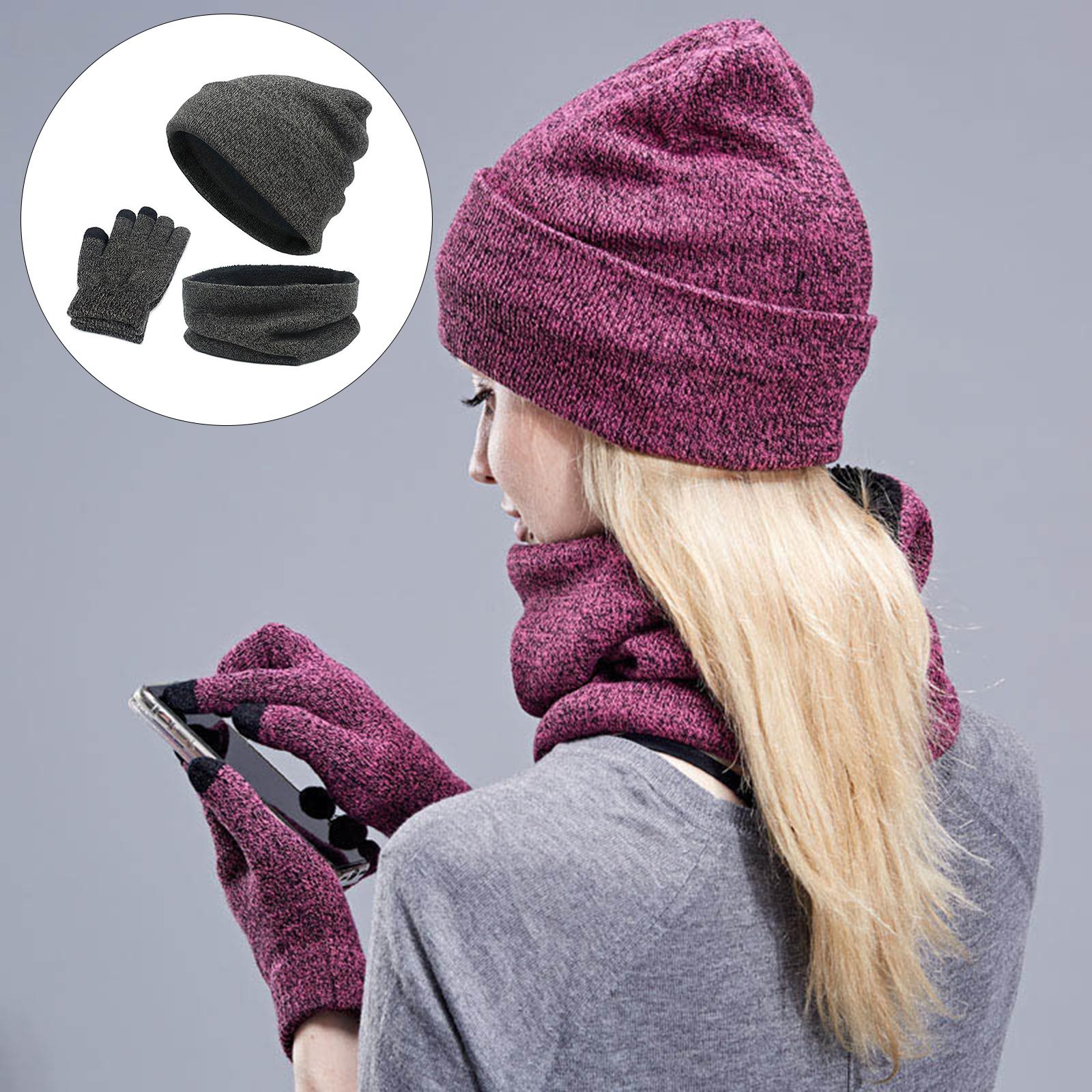 3pcs/Set Winter Hat Scarf and Glove Set for Women Men Outdoor Dark Gray