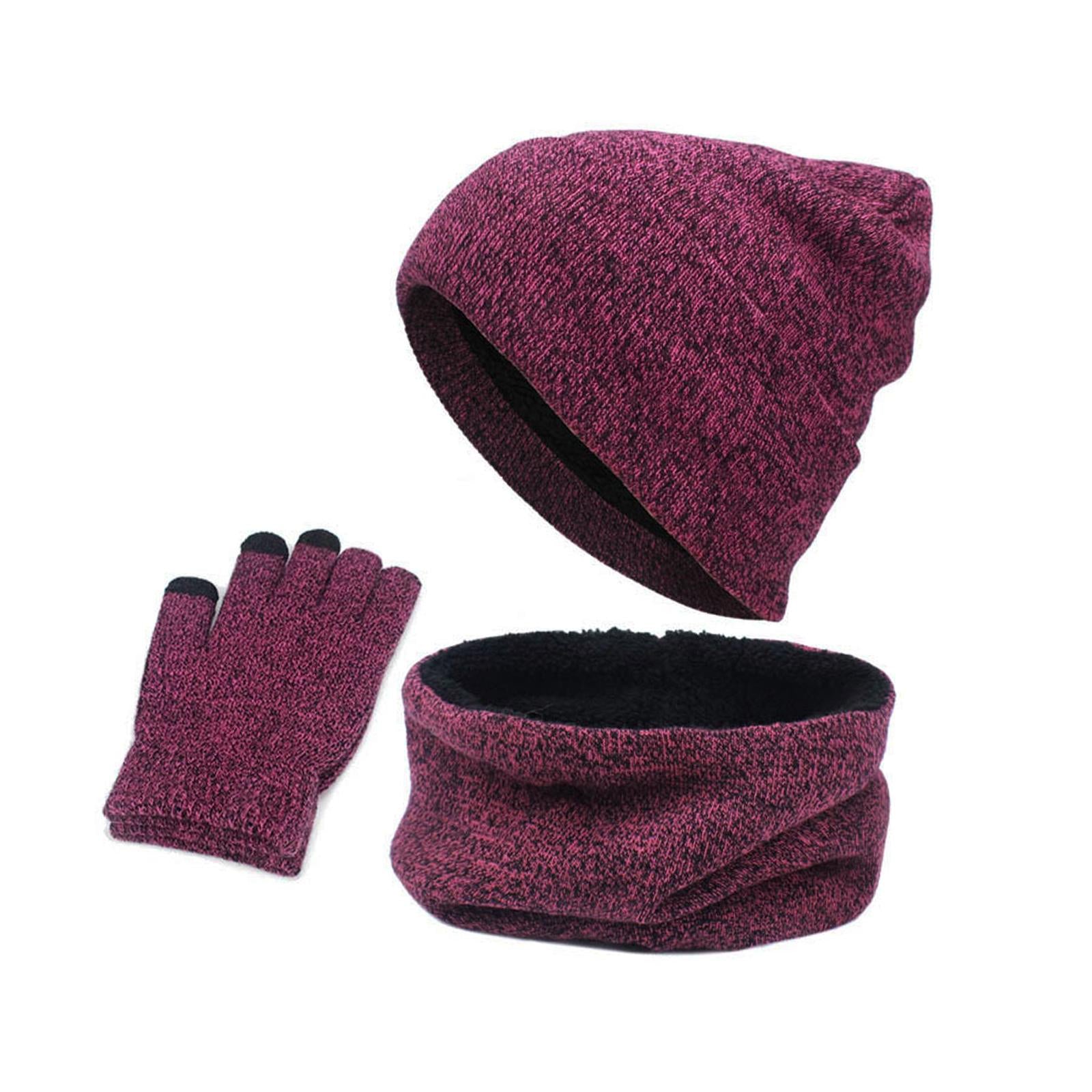 3pcs/Set Winter Hat Scarf and Glove Set for Women Men Outdoor Rose Red