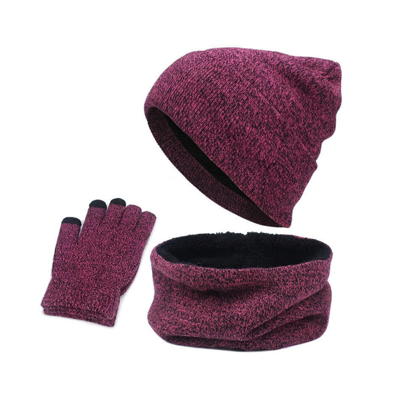 3pcs/Set Winter Hat Scarf and Glove Set for Women Men Outdoor Rose Red
