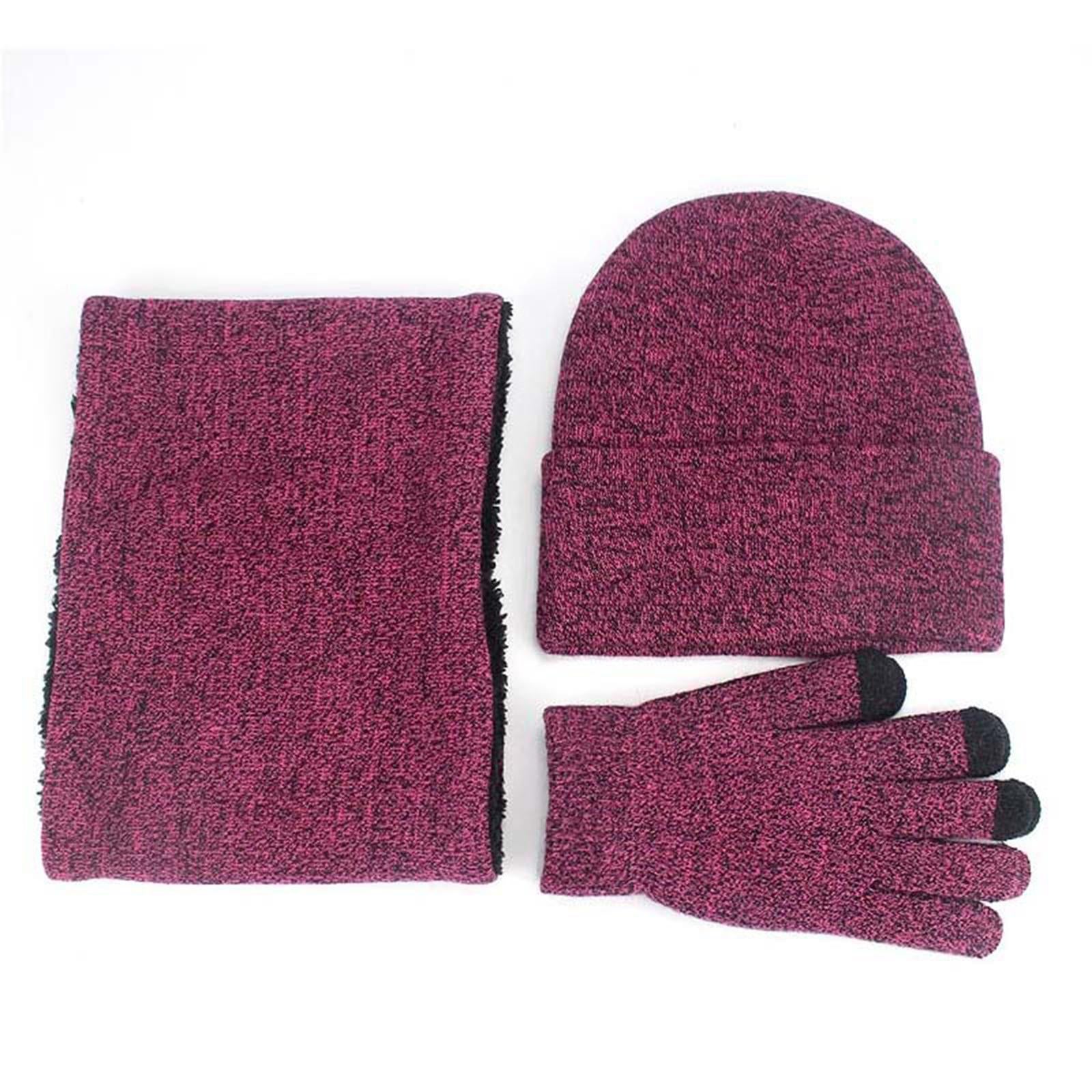 3pcs/Set Winter Hat Scarf and Glove Set for Women Men Outdoor Rose Red