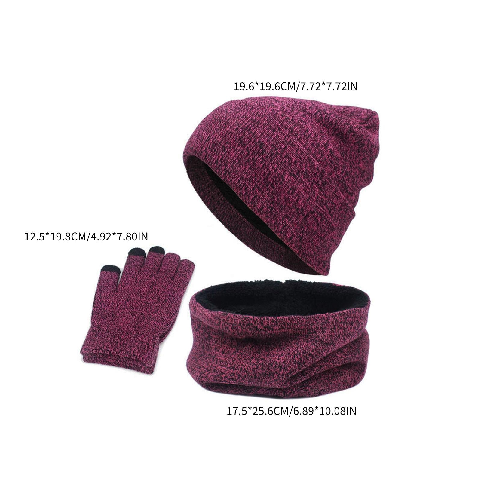 3pcs/Set Winter Hat Scarf and Glove Set for Women Men Outdoor Rose Red
