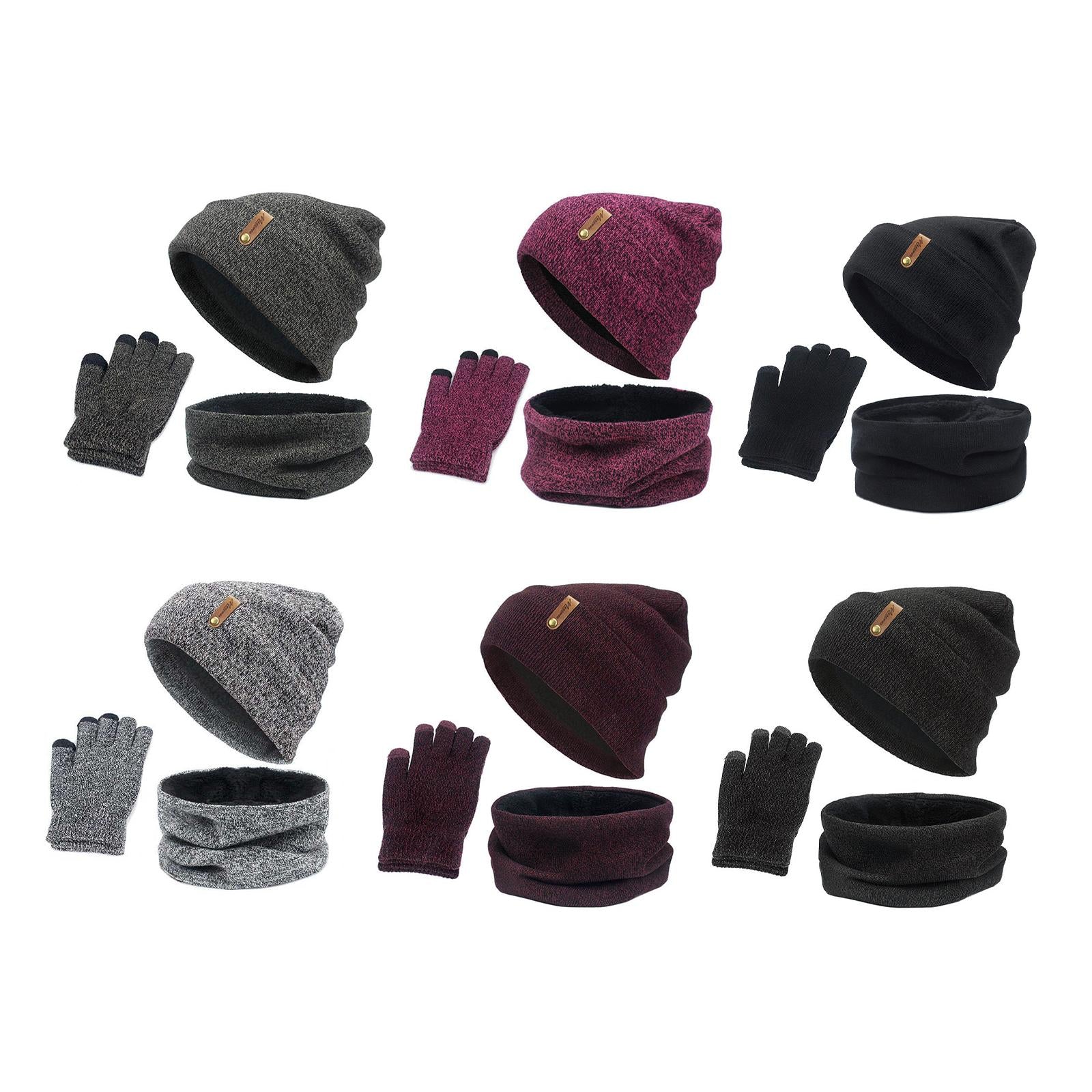 Women Winter Beanie Hat Scarf Hat Knitted Gloves Fleece Lining Light gray