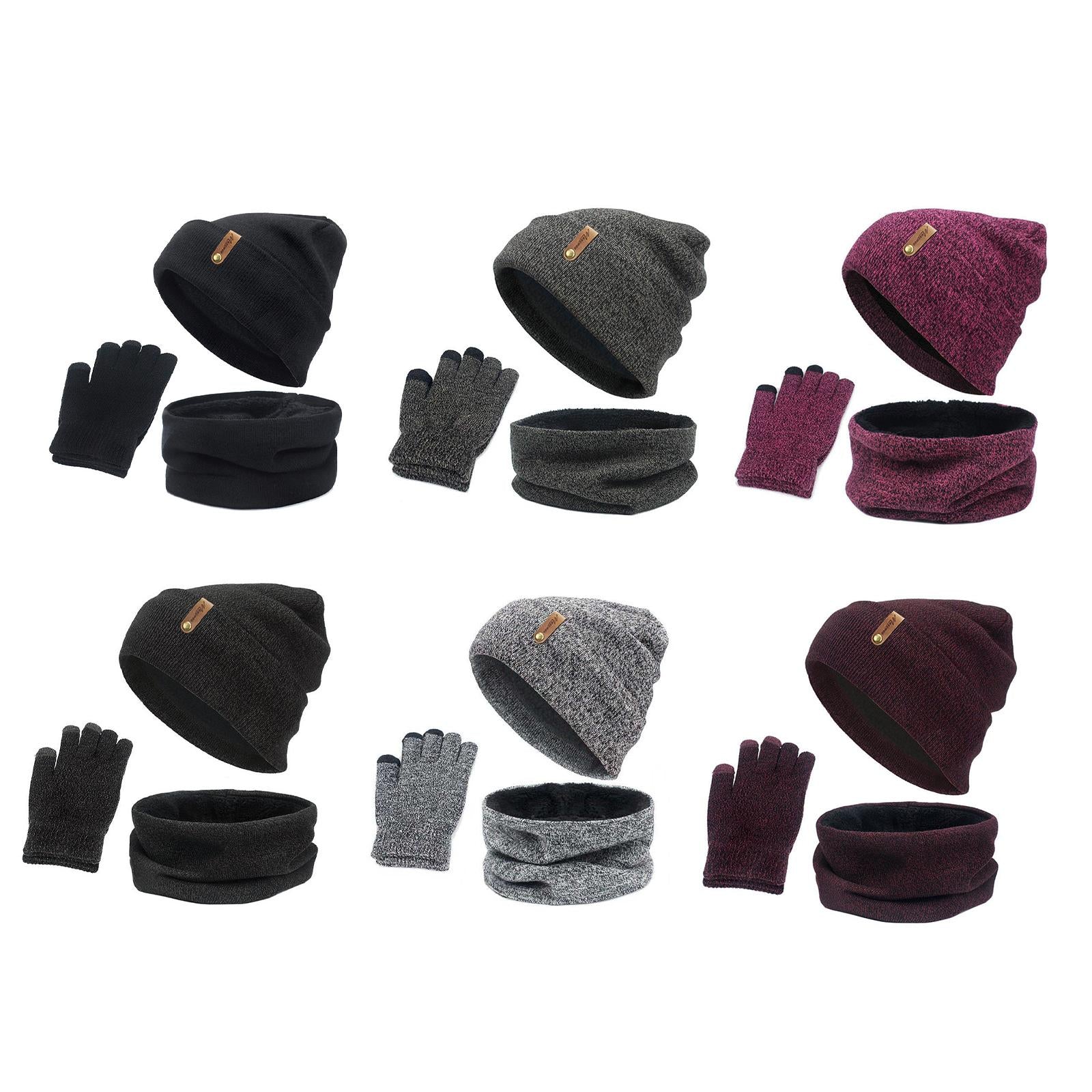 Women Winter Beanie Hat Scarf Hat Knitted Gloves Fleece Lining Light gray