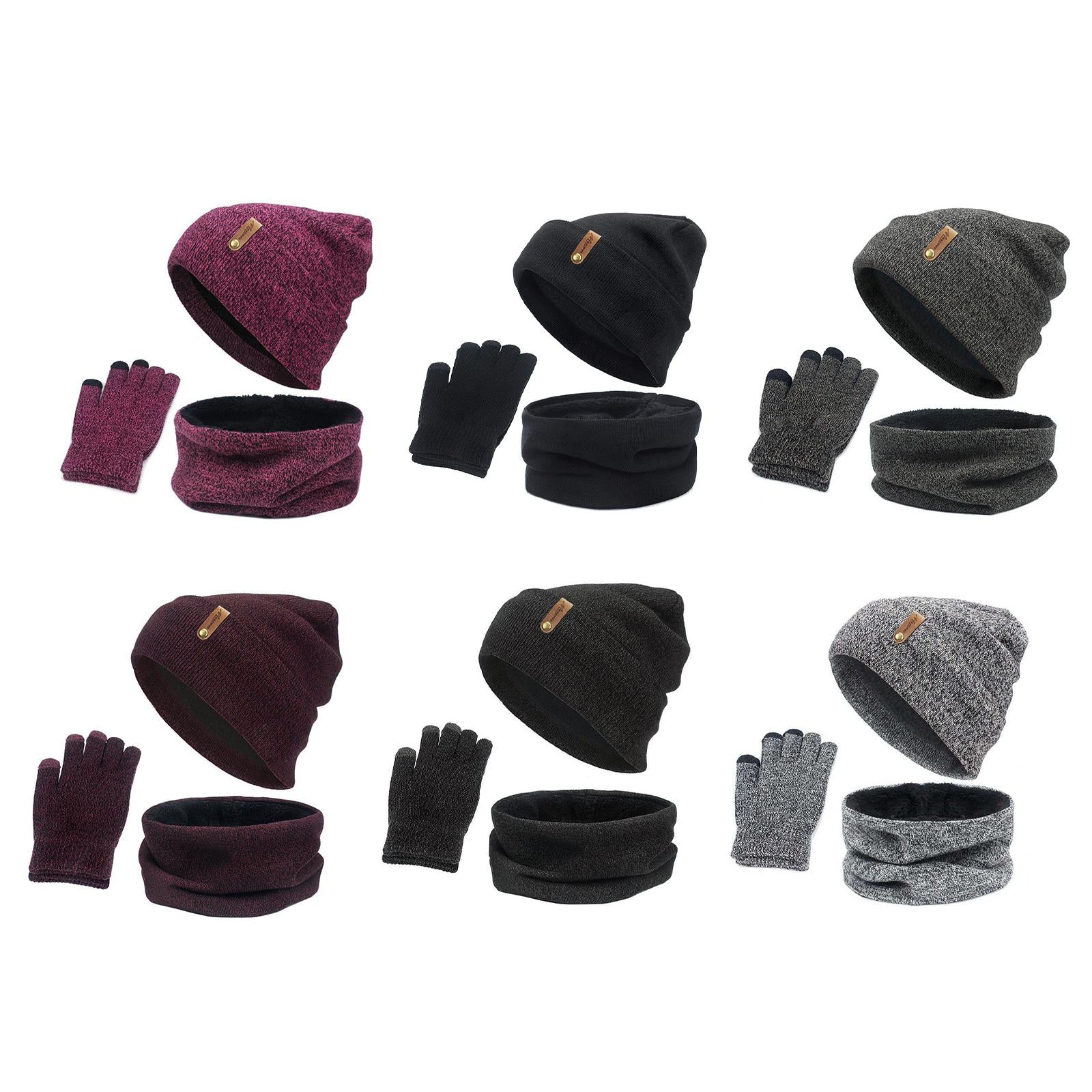 Women Winter Beanie Hat Scarf Hat Knitted Gloves Fleece Lining Light gray