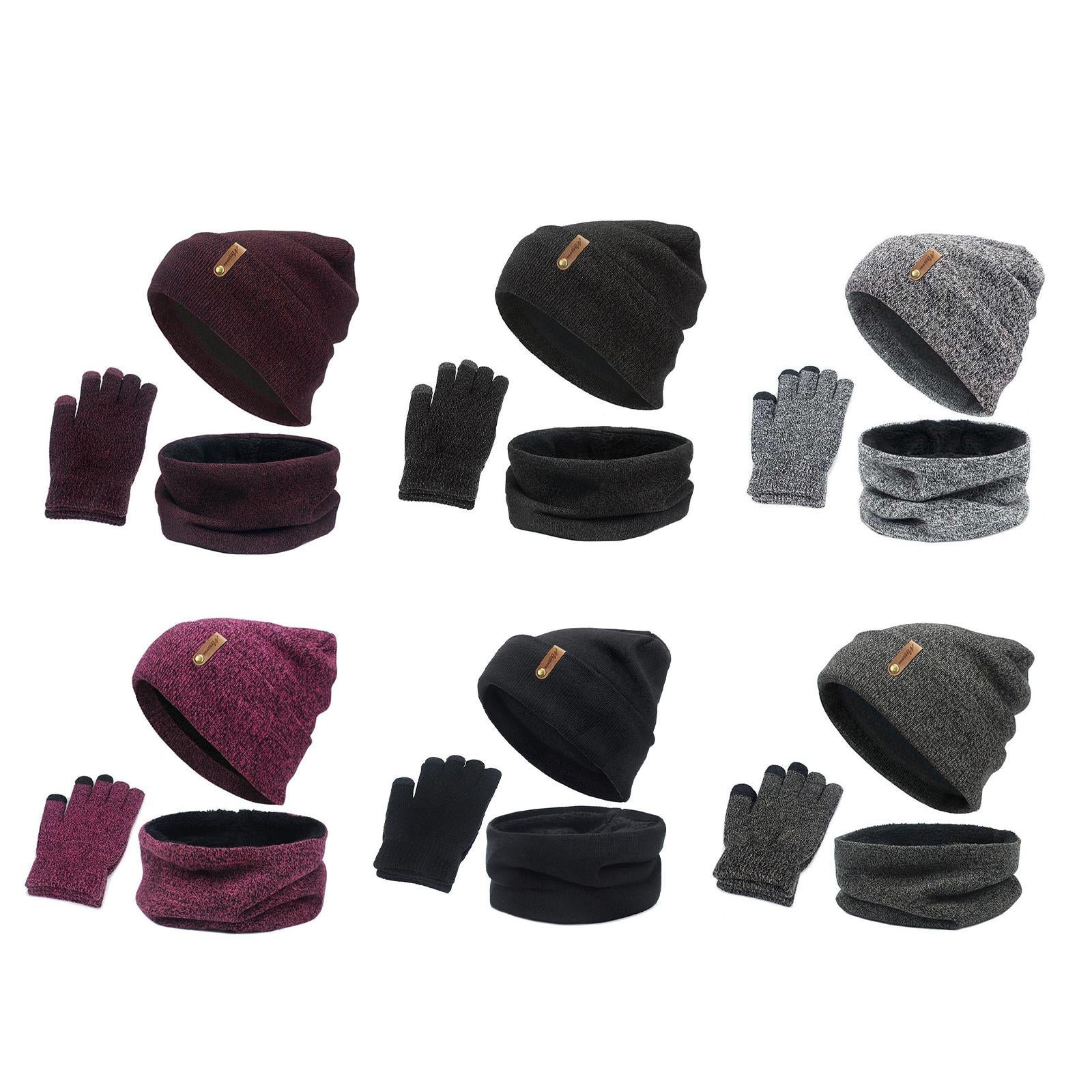 Women Winter Beanie Hat Scarf Hat Knitted Gloves Fleece Lining Light gray