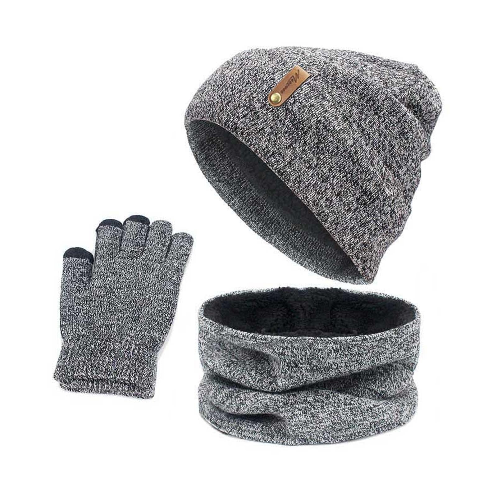 Women Winter Beanie Hat Scarf Hat Knitted Gloves Fleece Lining Light gray