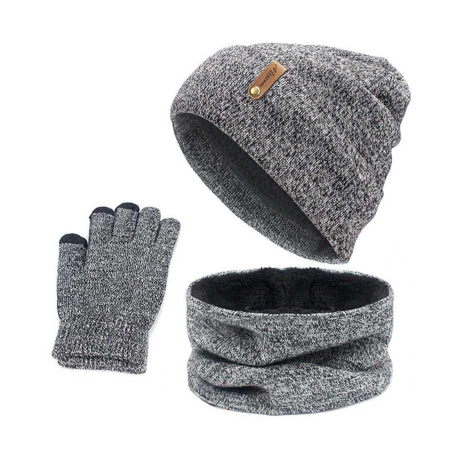 Women Winter Beanie Hat Scarf Hat Knitted Gloves Fleece Lining Light gray