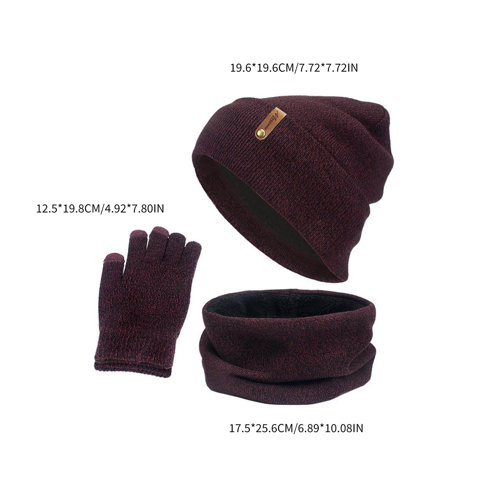 Women Winter Beanie Hat Scarf Hat Knitted Gloves Fleece Lining Wine red