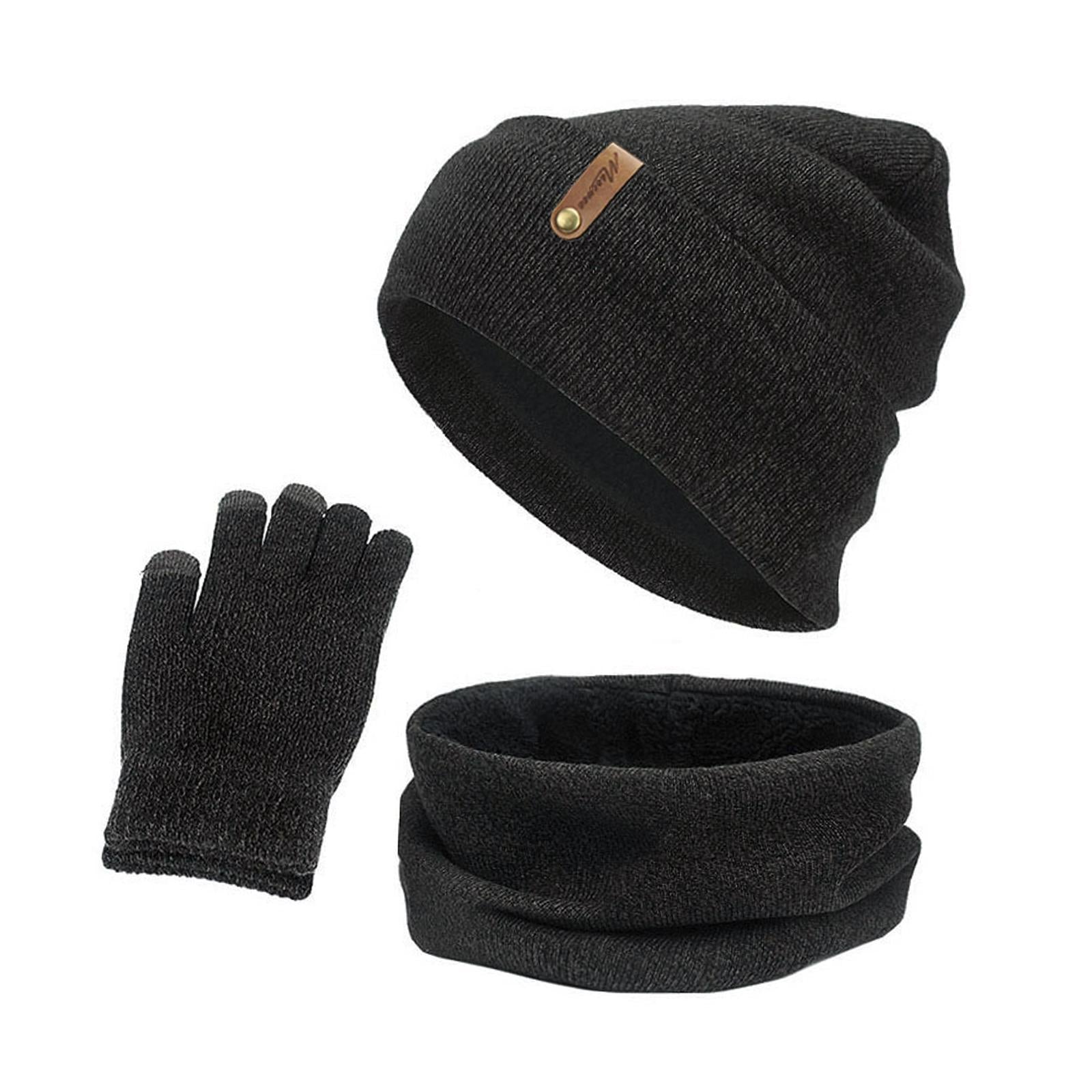 Women Winter Beanie Hat Scarf Hat Knitted Gloves Fleece Lining numb gray