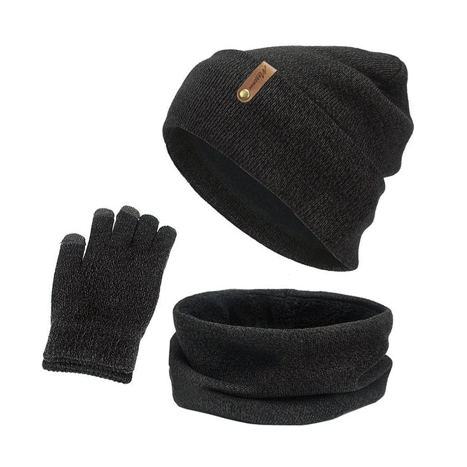 Women Winter Beanie Hat Scarf Hat Knitted Gloves Fleece Lining numb gray