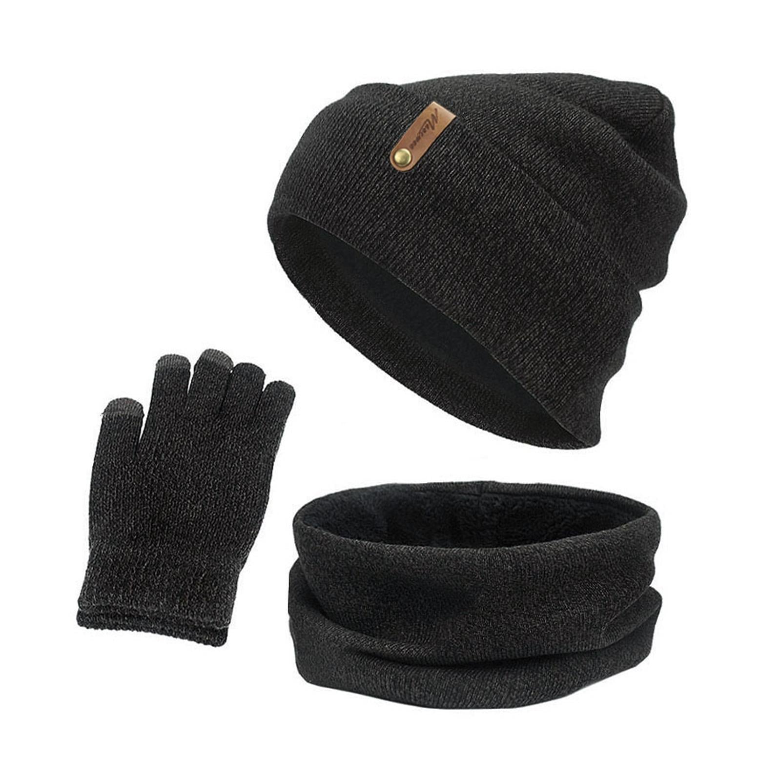 Women Winter Beanie Hat Scarf Hat Knitted Gloves Fleece Lining numb gray
